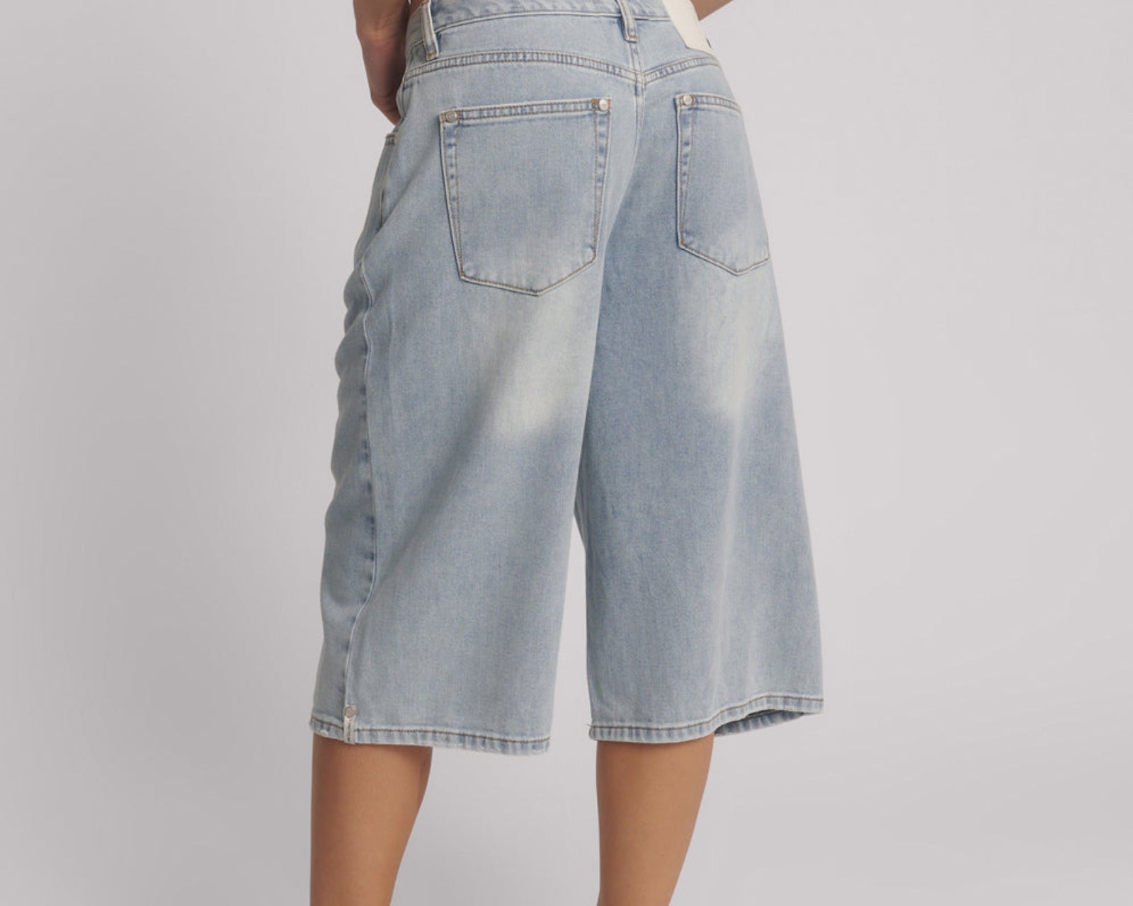 Beastie Low Waist Wide Leg Denim Jorts - Soft Blue