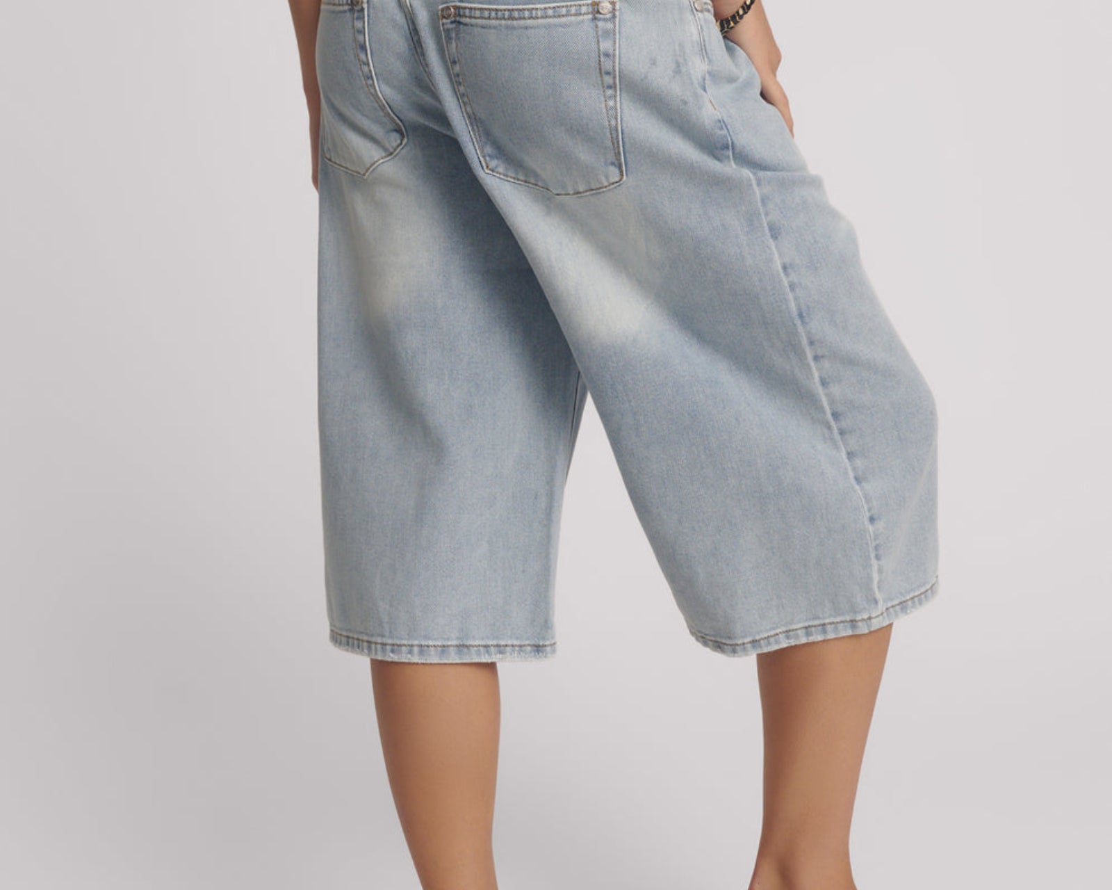 Beastie Low Waist Wide Leg Denim Jorts - Soft Blue