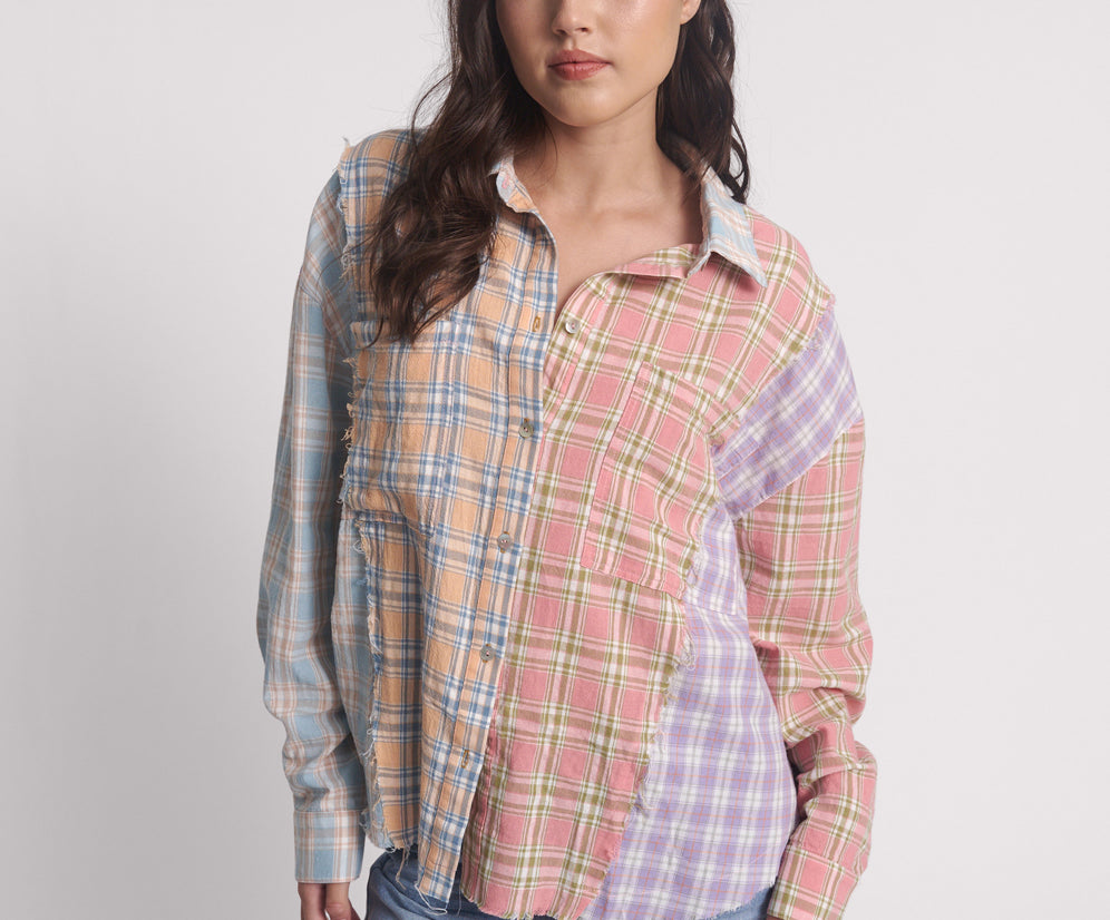 Patchwork Cotton Check Shirt - Checked Print