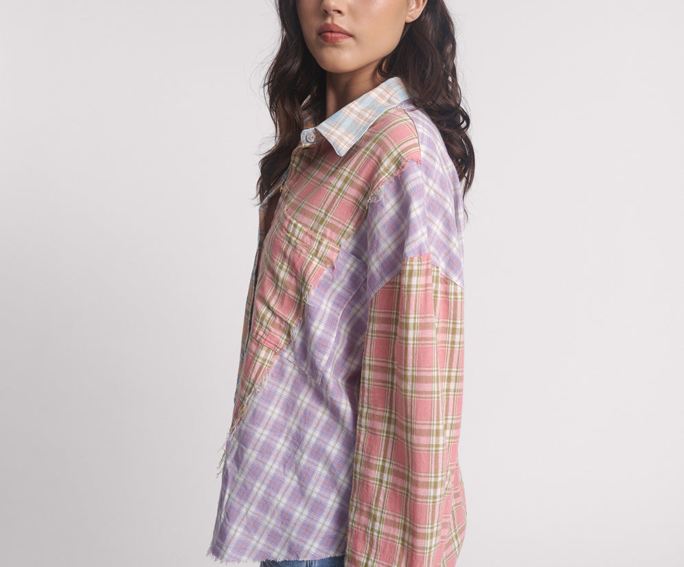 Patchwork Cotton Check Shirt - Checked Print
