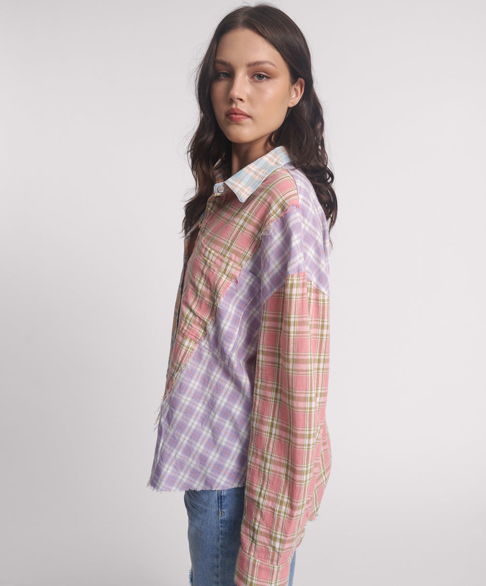New Season Patchwork Cotton Check Shirt - Checked Print