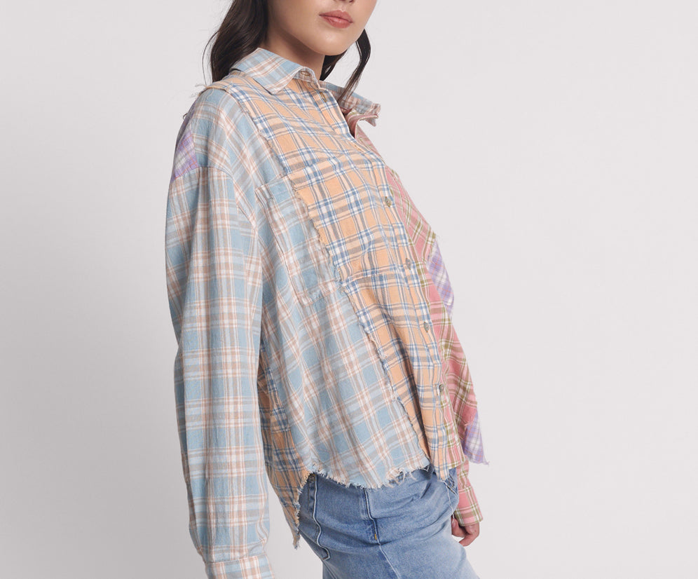 Patchwork Cotton Check Shirt - Checked Print