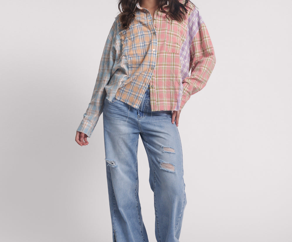 Patchwork Cotton Check Shirt - Checked Print