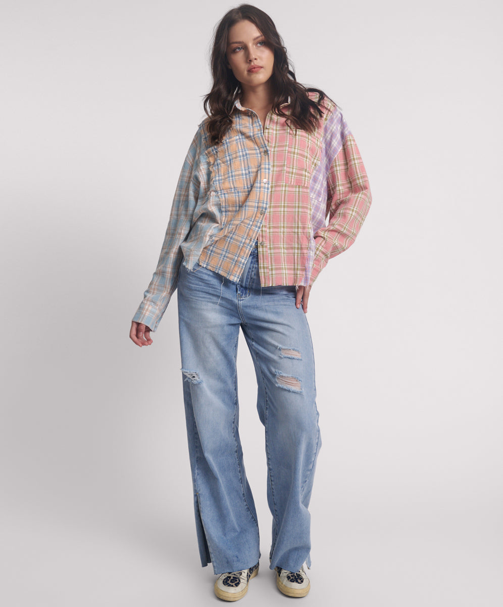 New Season Patchwork Cotton Check Shirt - Checked Print
