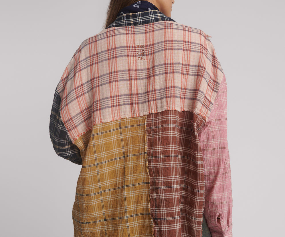 Panelled Check Oversized Cotton Shirt - Multi