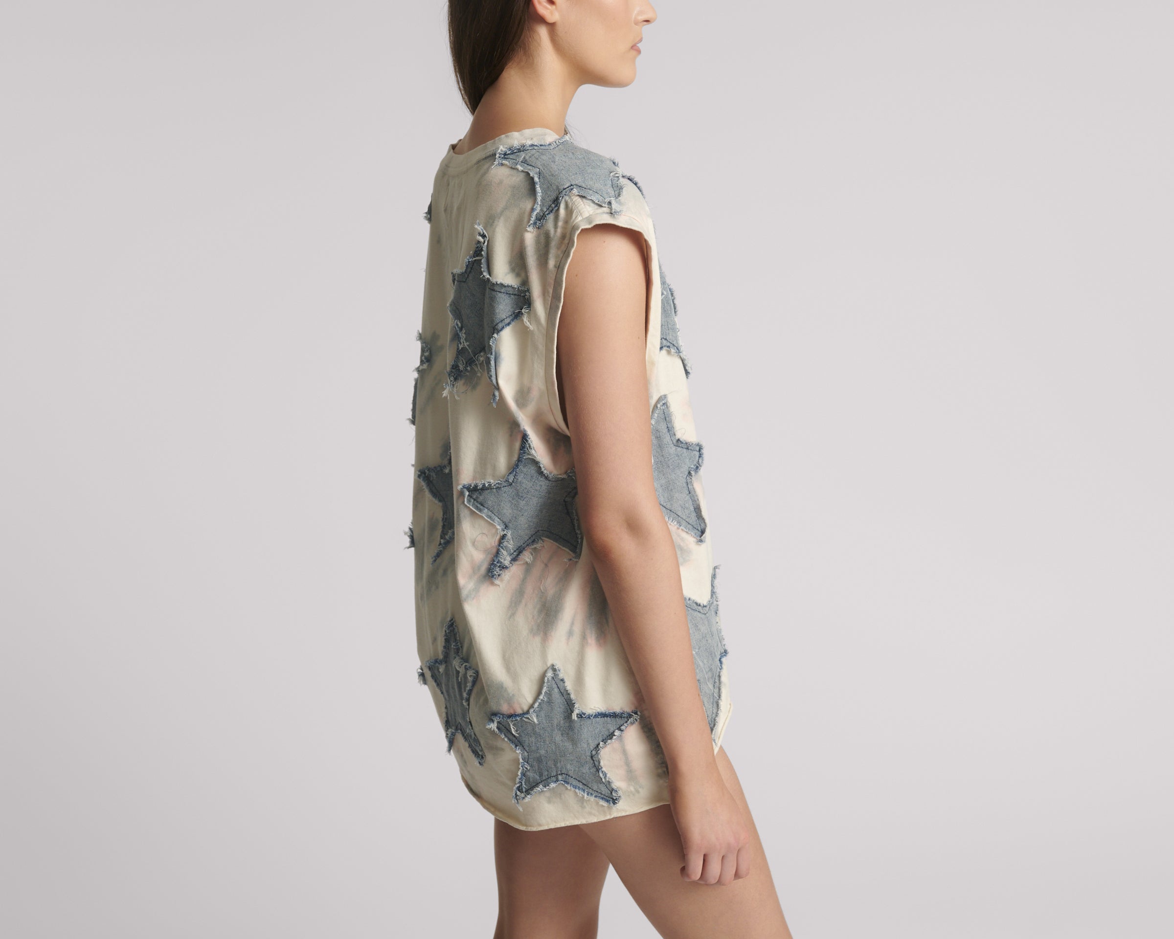 Denim Star Tie Dye Oversized Tank Top | Ivory / Blue Denim Star Tie Dye Oversized Tank Top | Ivory / Blue