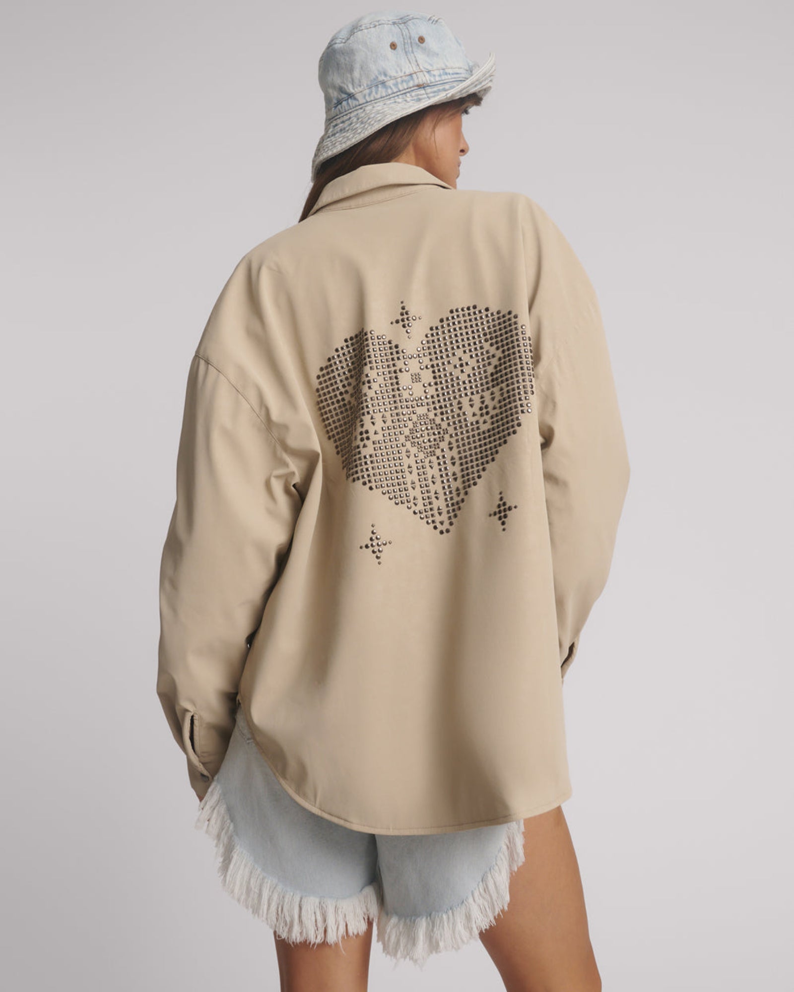 Studded Heart Faux Leather Daria Jacket - Stone | One Teaspoon