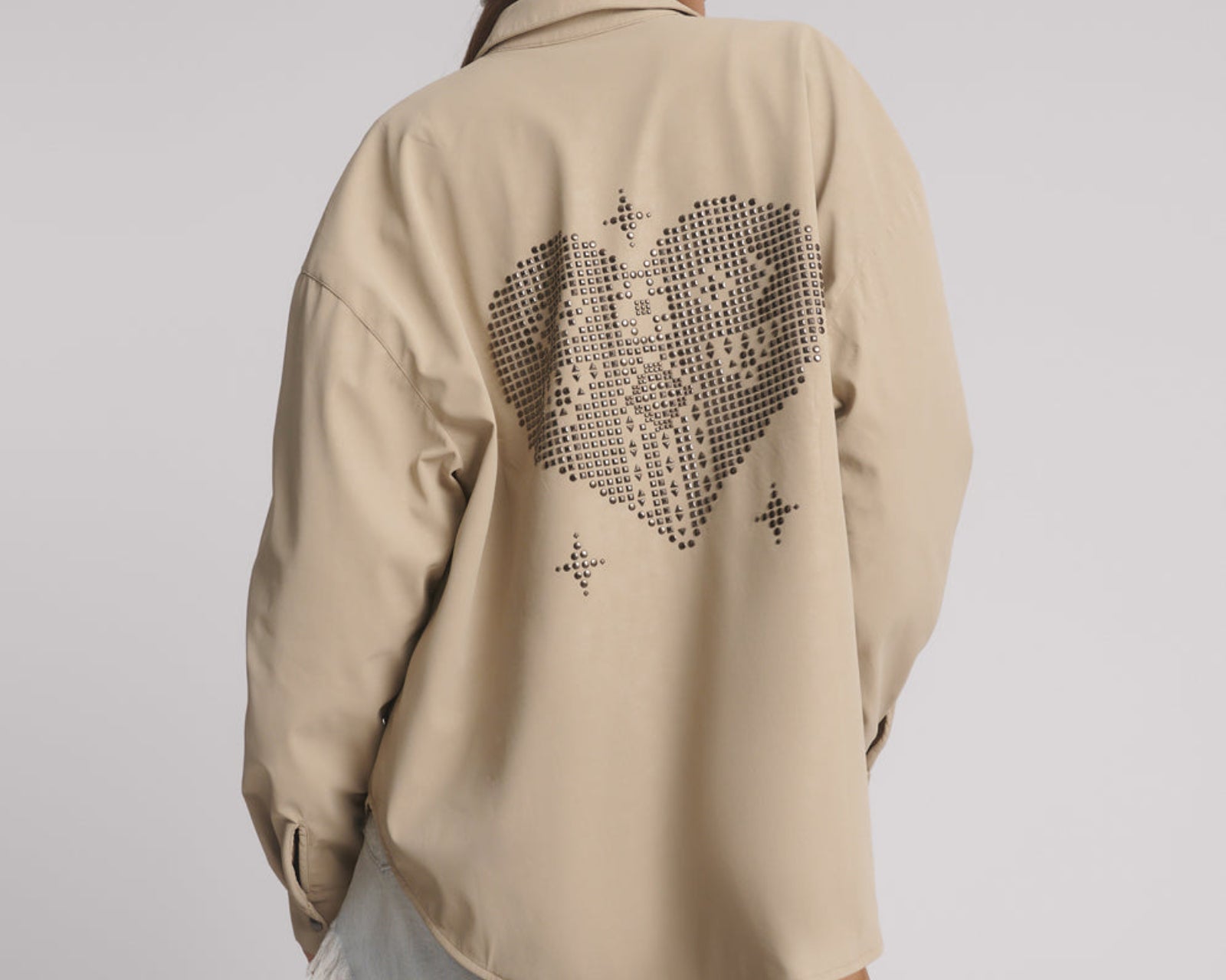 Studded Heart Faux Leather Daria Jacket - Stone