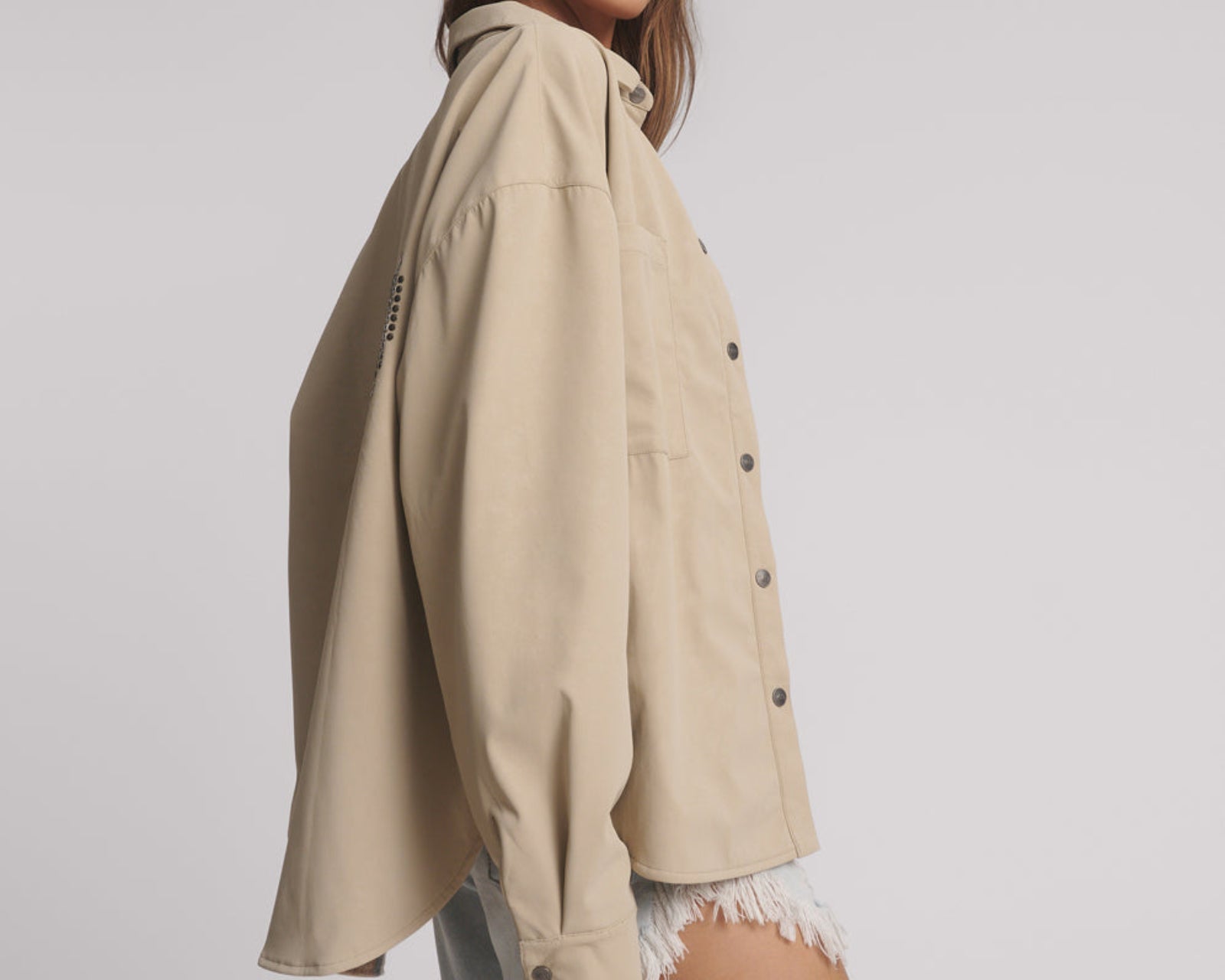 Studded Heart Faux Leather Daria Jacket - Stone