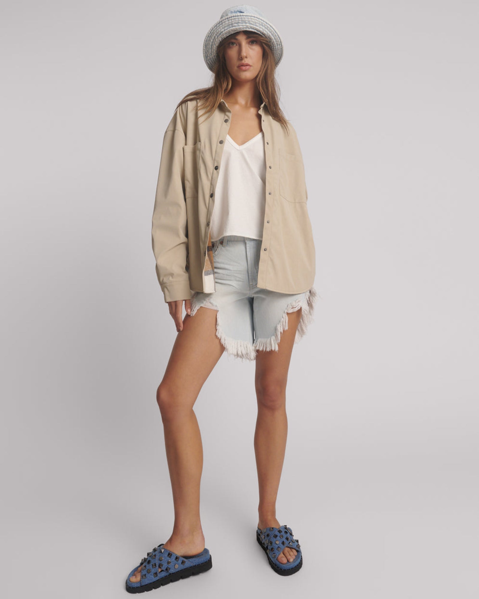 Studded Heart Faux Leather Daria Jacket - Stone | One Teaspoon