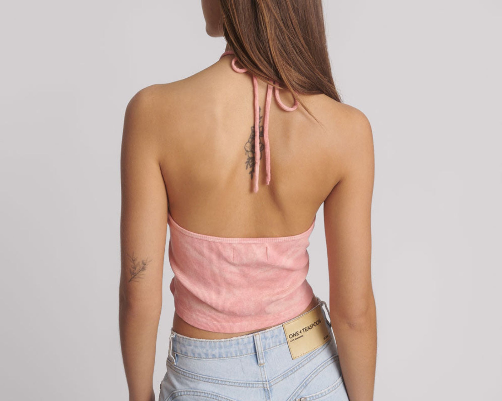Tie Dye Heart Cropped Halter Neck Top - Pink