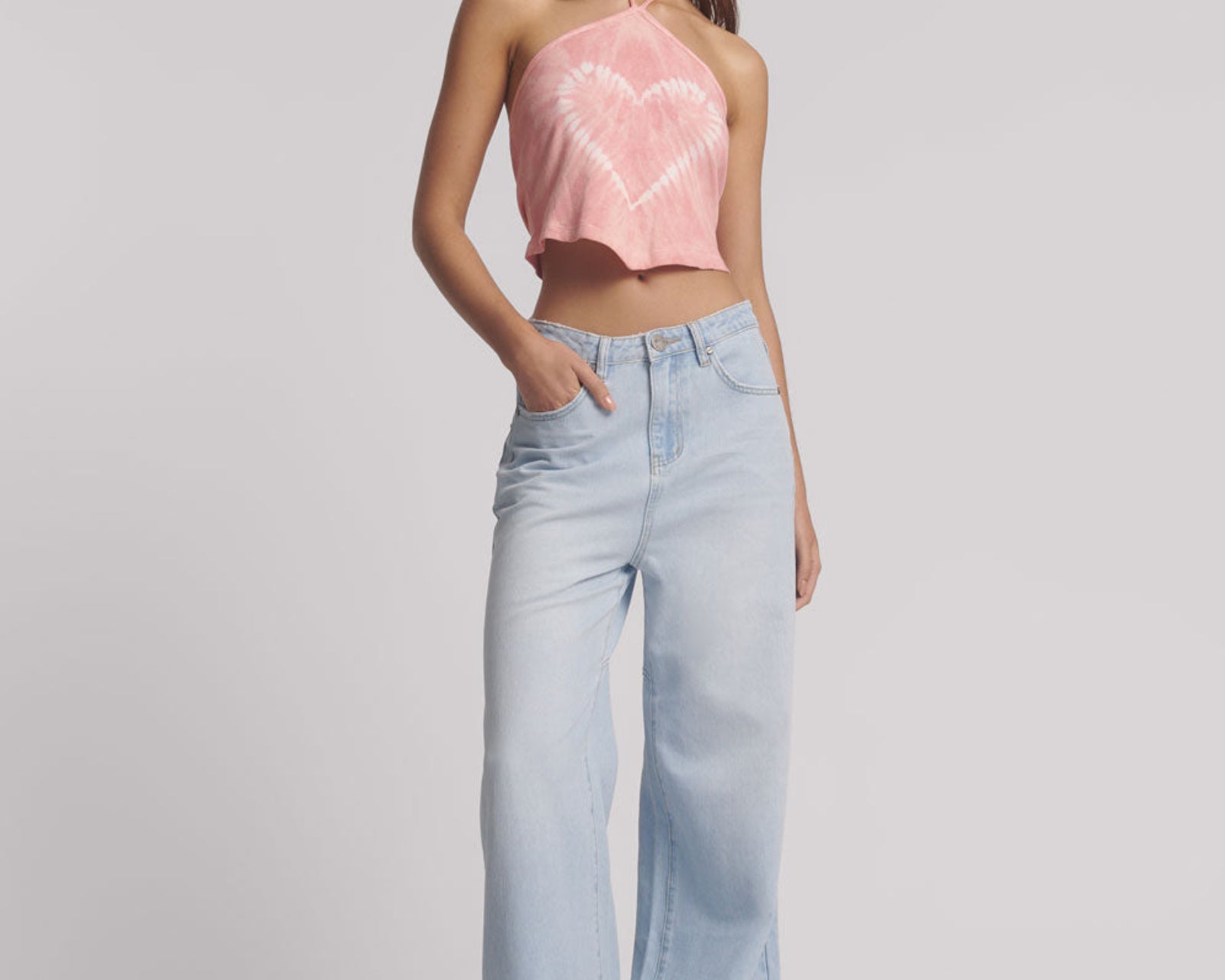 Tie Dye Heart Cropped Halter Neck Top - Pink