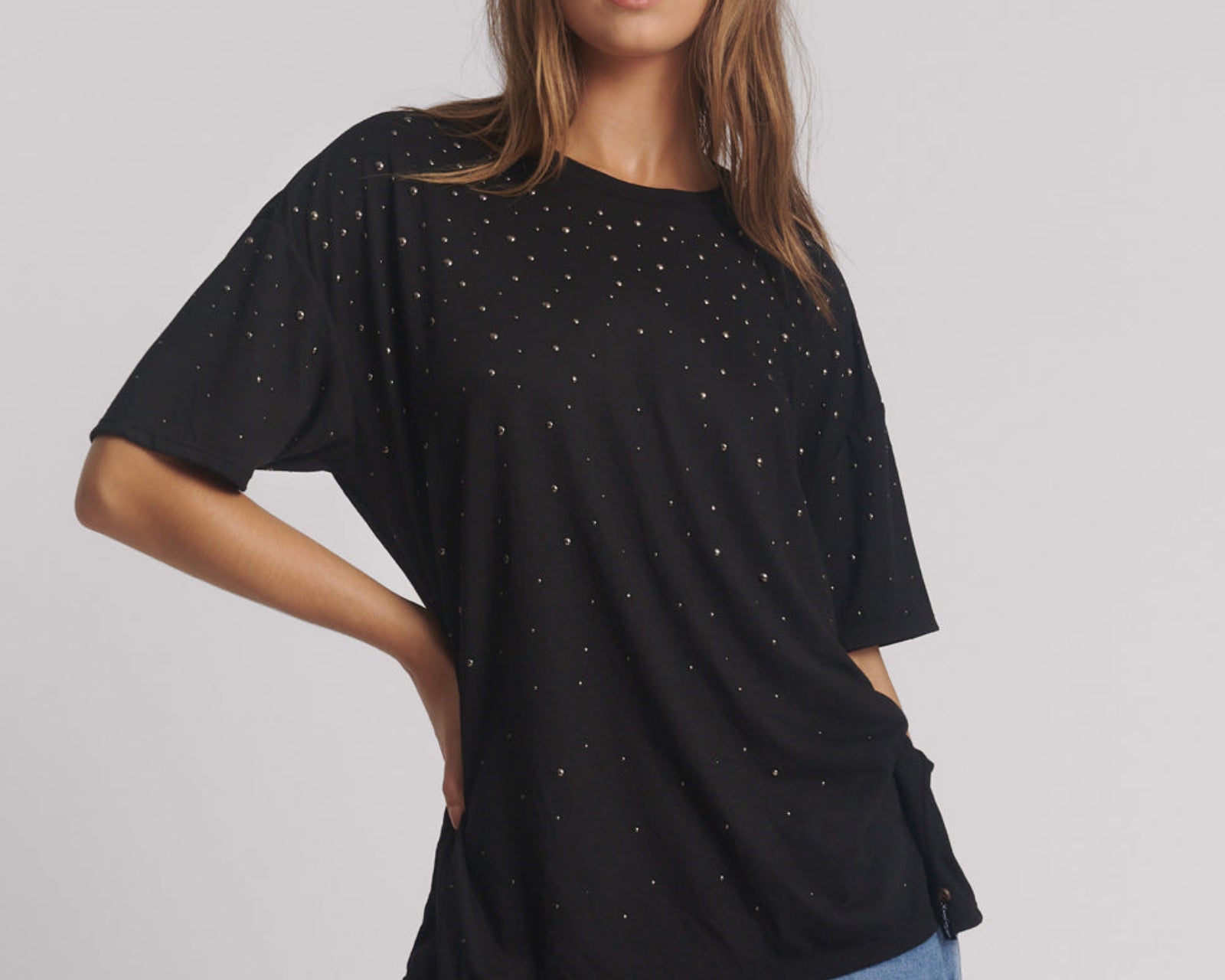 Studded Night Sky Linen Tee - Black