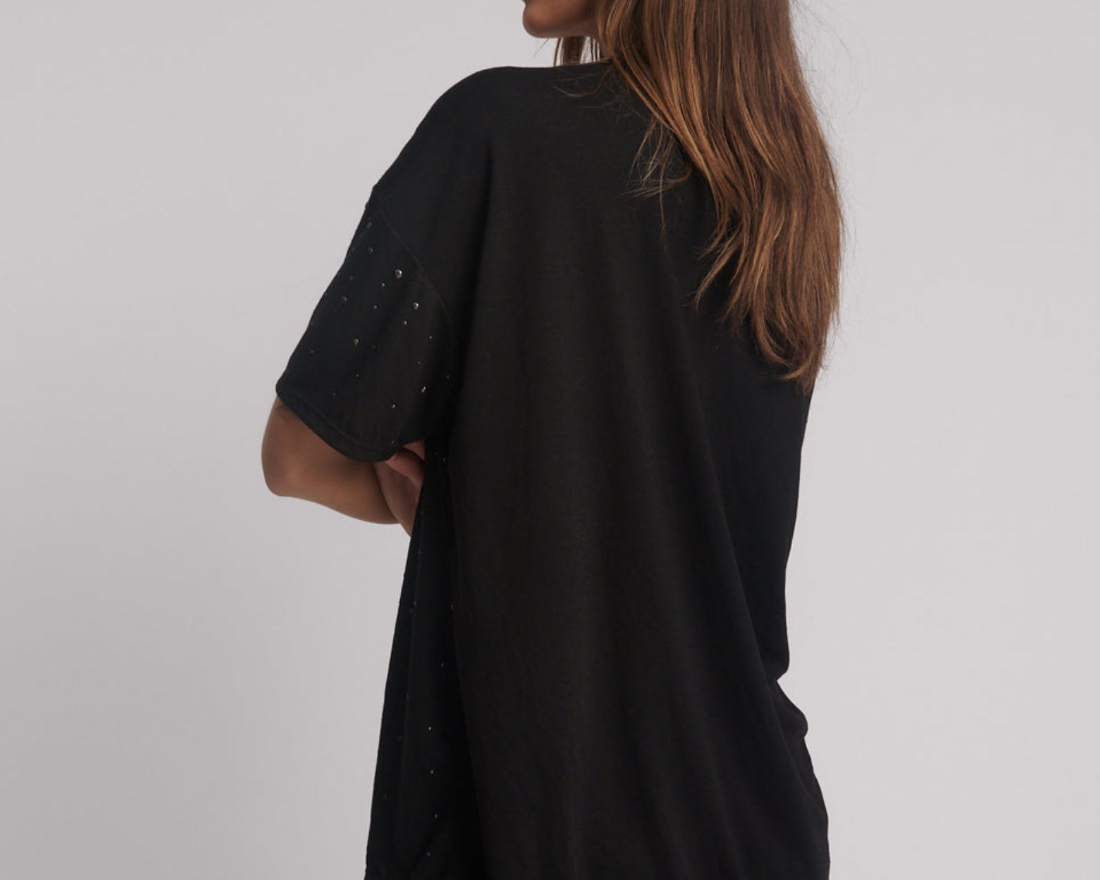 Studded Night Sky Linen Tee - Black