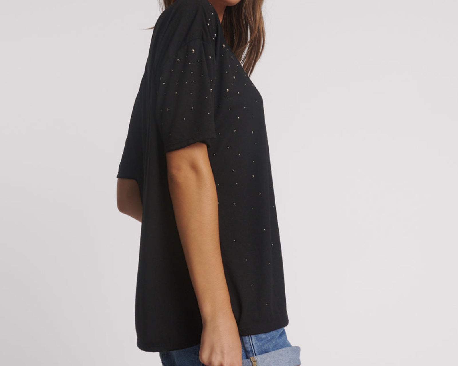 Studded Night Sky Linen Tee - Black