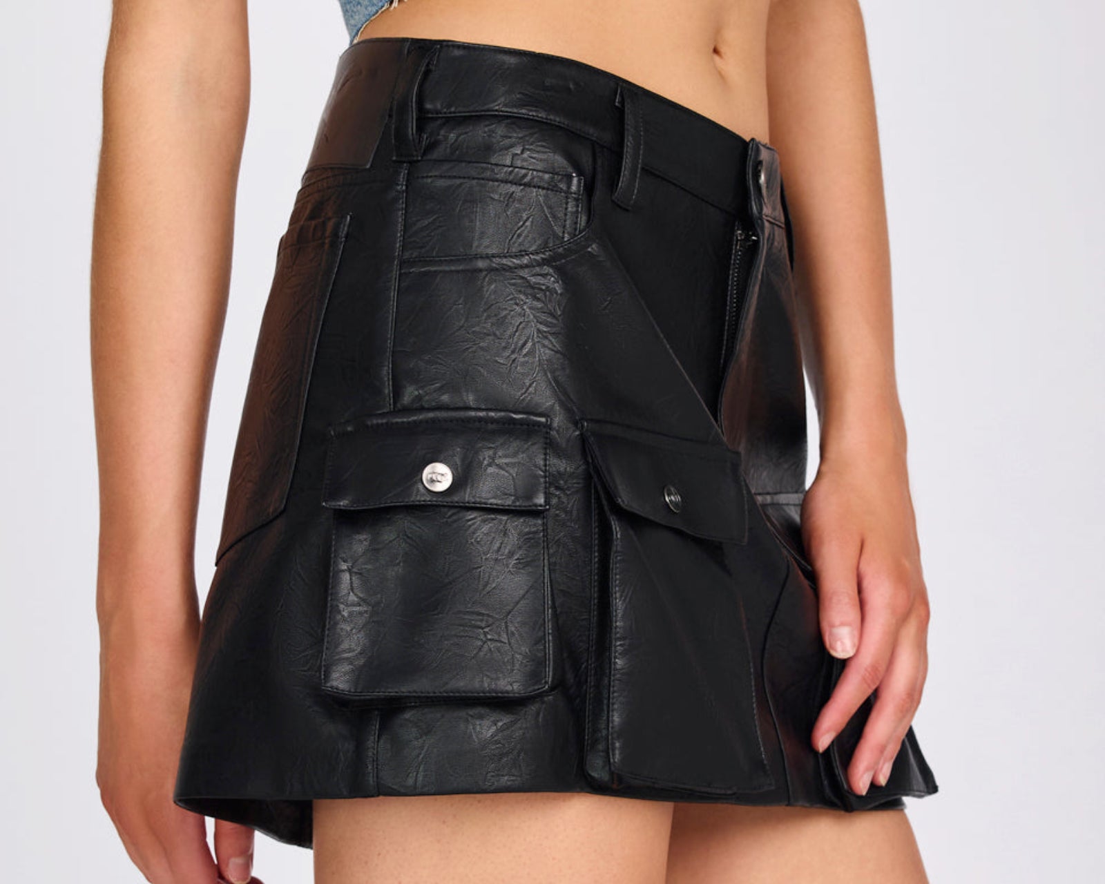 Leather Sloane Cargo Mini Skirt - Black