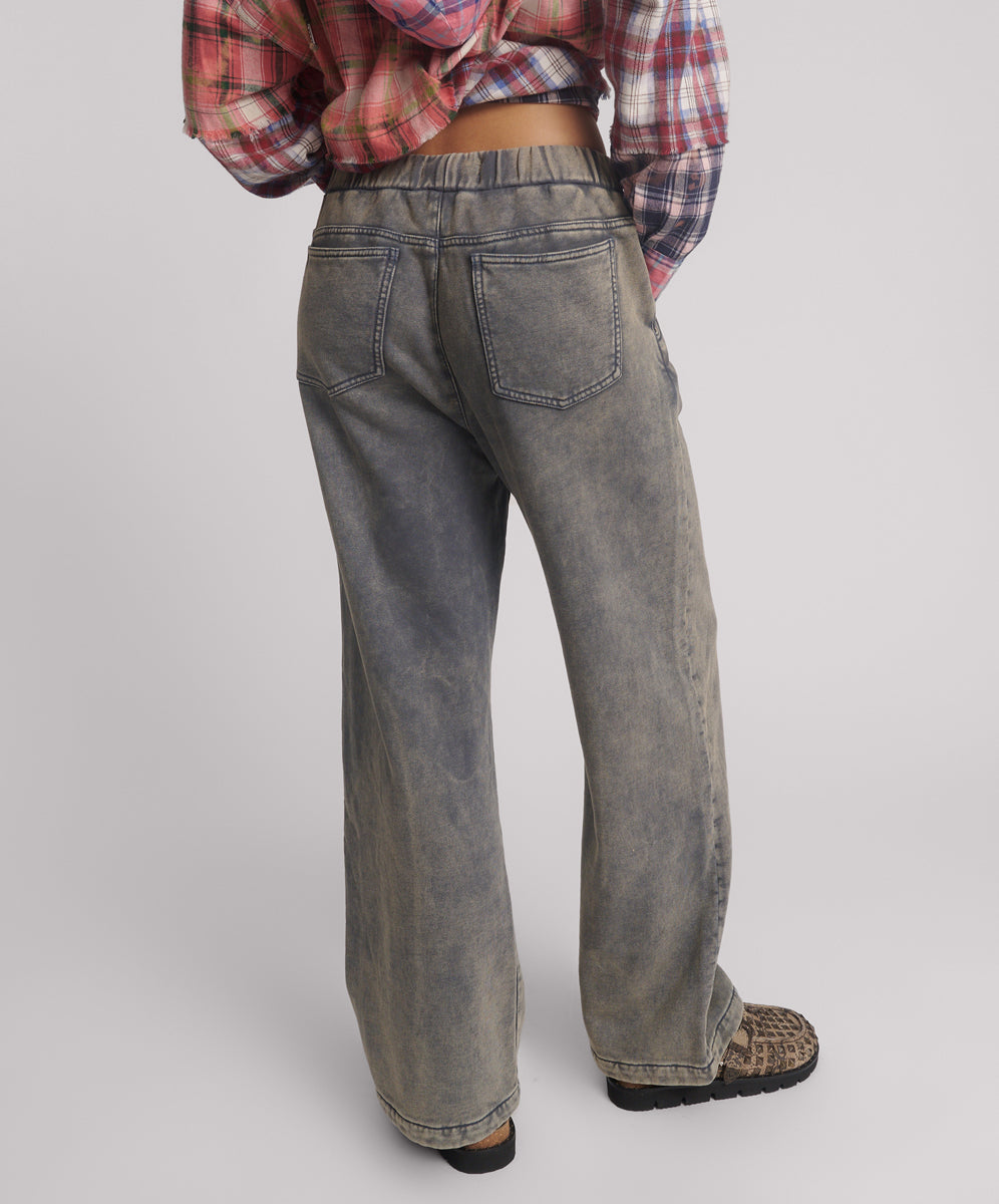 Wide Leg Fleece Sweat Pants - Worn Indigo
