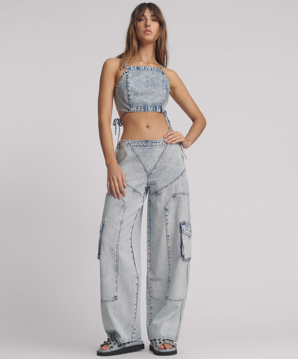 Women's Denim Jeans Ravens High Waist Barrel Leg Denim Jeans  - Bahama Blue
