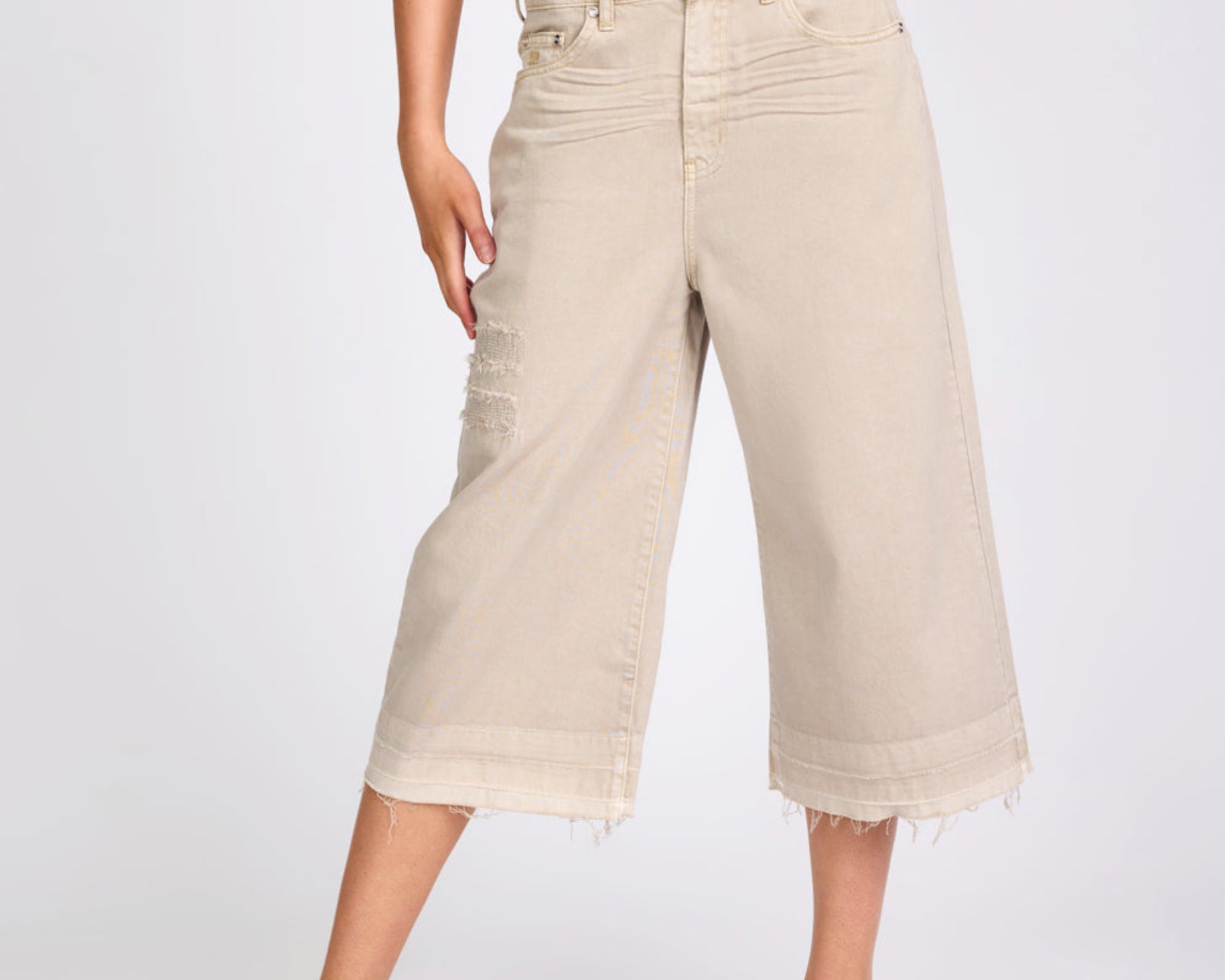 720'S Mid Waist Super Long Length Denim Jorts - Stone