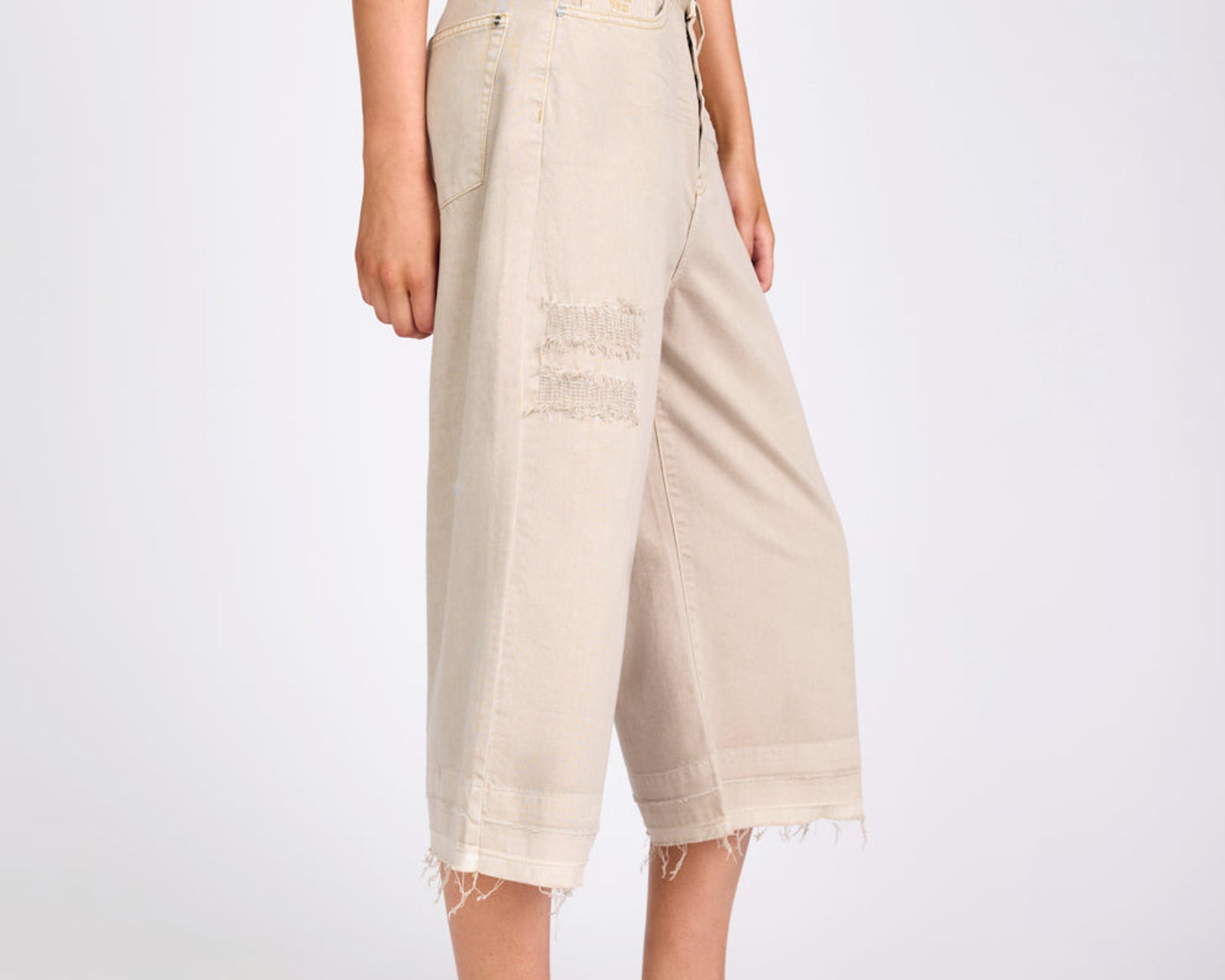 720'S Mid Waist Super Long Length Denim Jorts - Stone