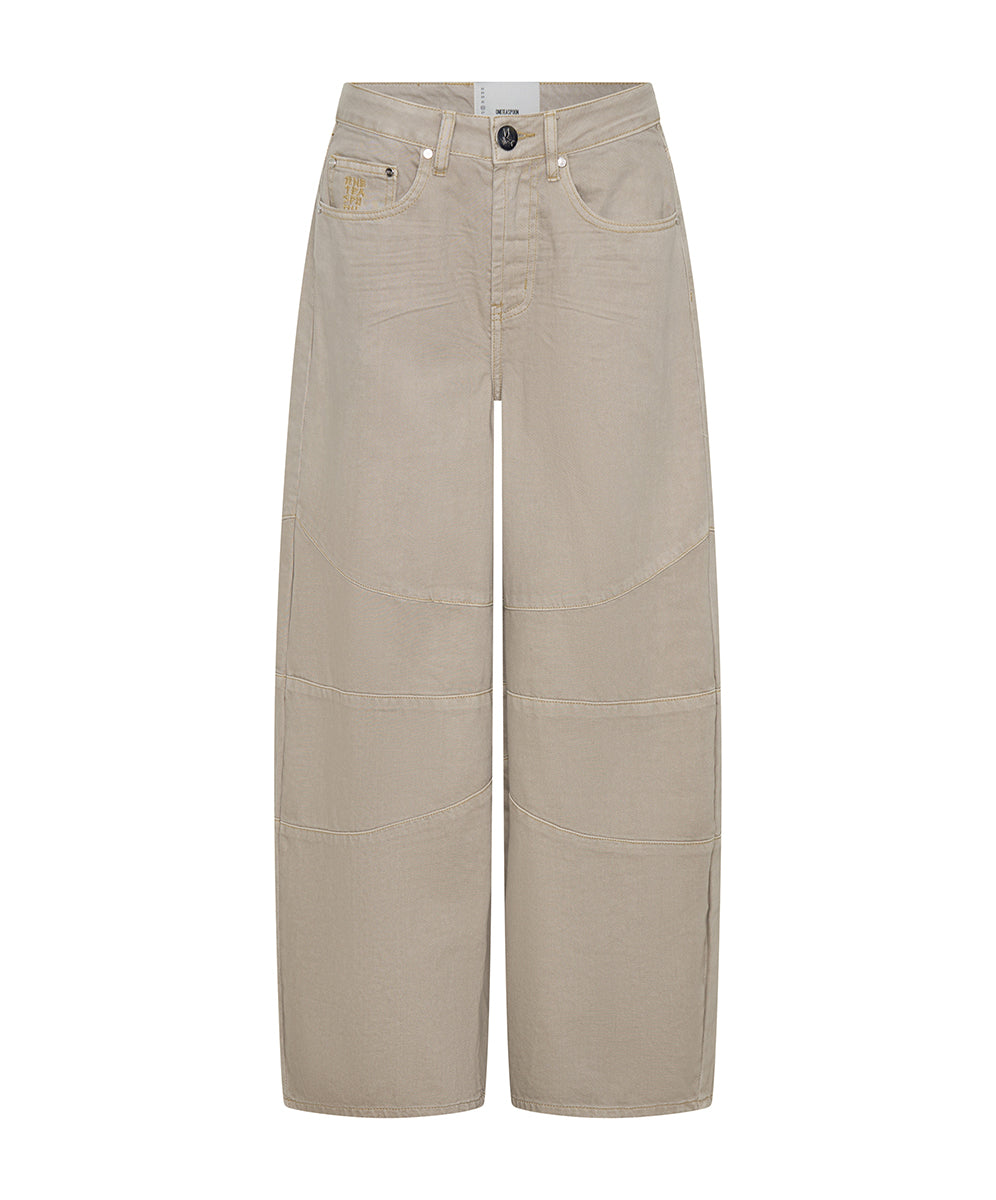 Barrel Mid Waist Wide Leg Denim Jeans - Stone