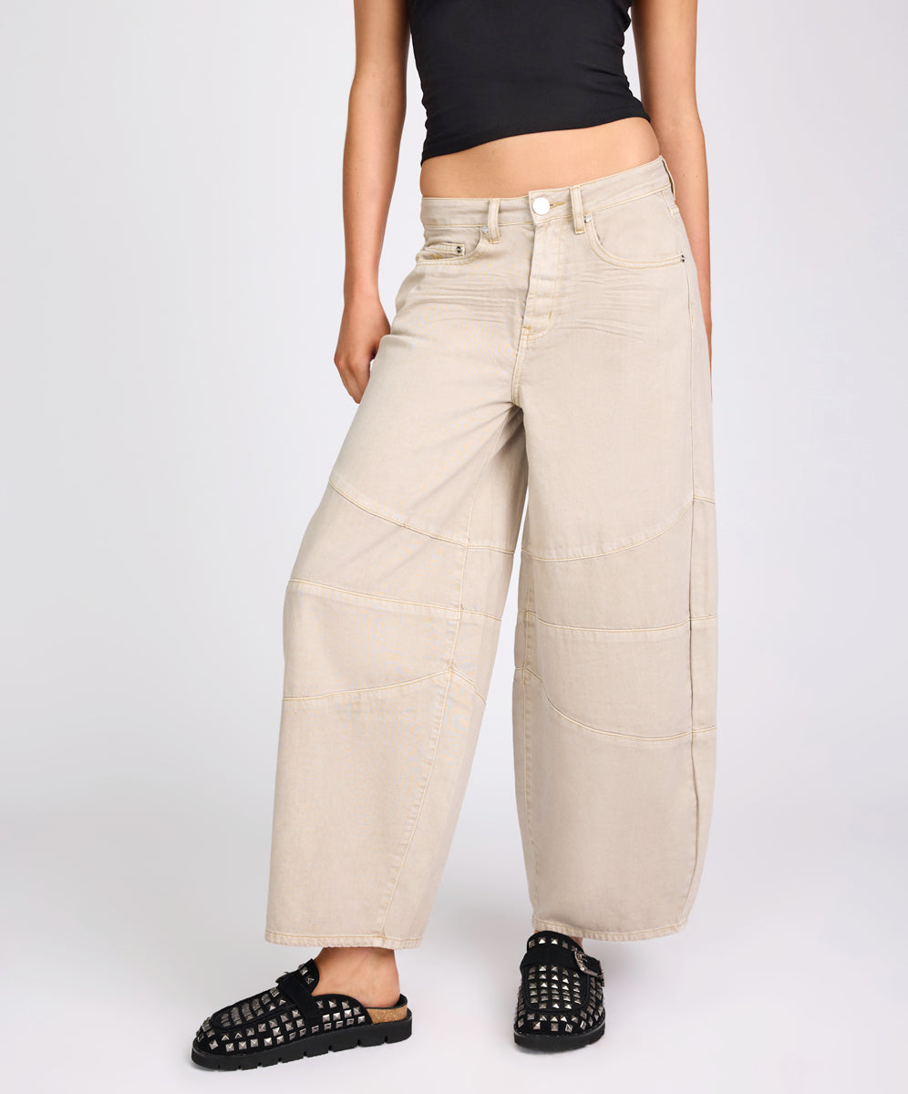 Barrel Mid Waist Wide Leg Denim Jeans - Stone | One Teaspoon