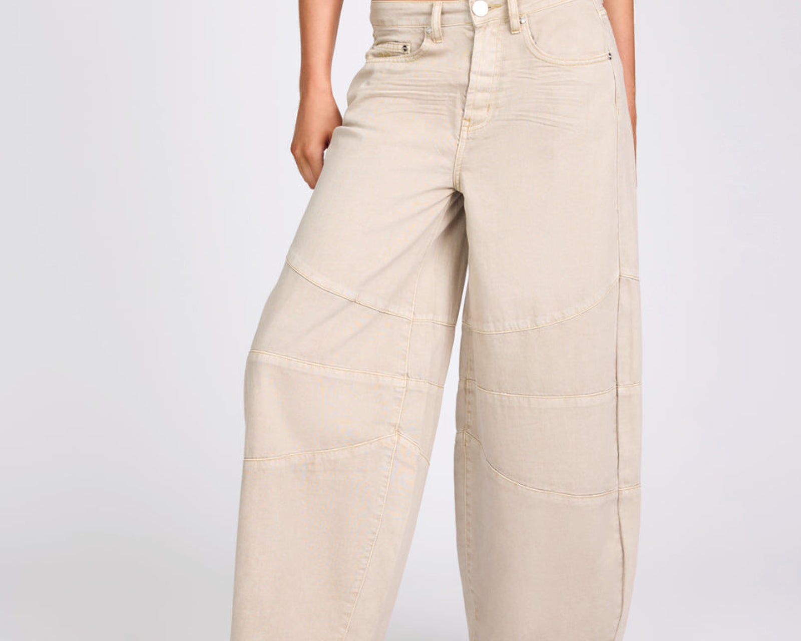 Barrel Mid Waist Wide Leg Denim Jeans - Stone