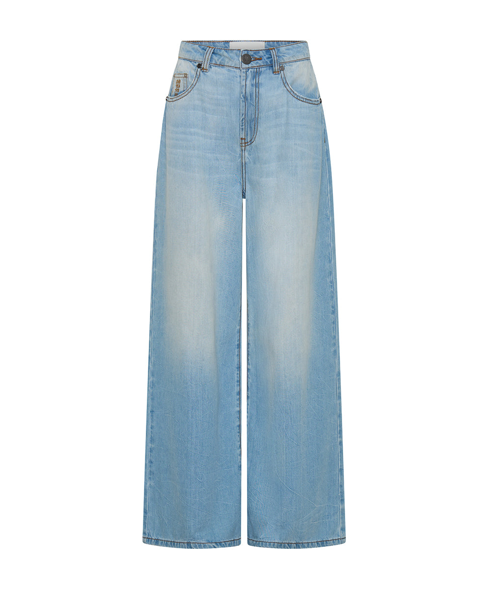 Love Machines Mid Waist Super Wide Leg Denim Jeans - Cool Blue