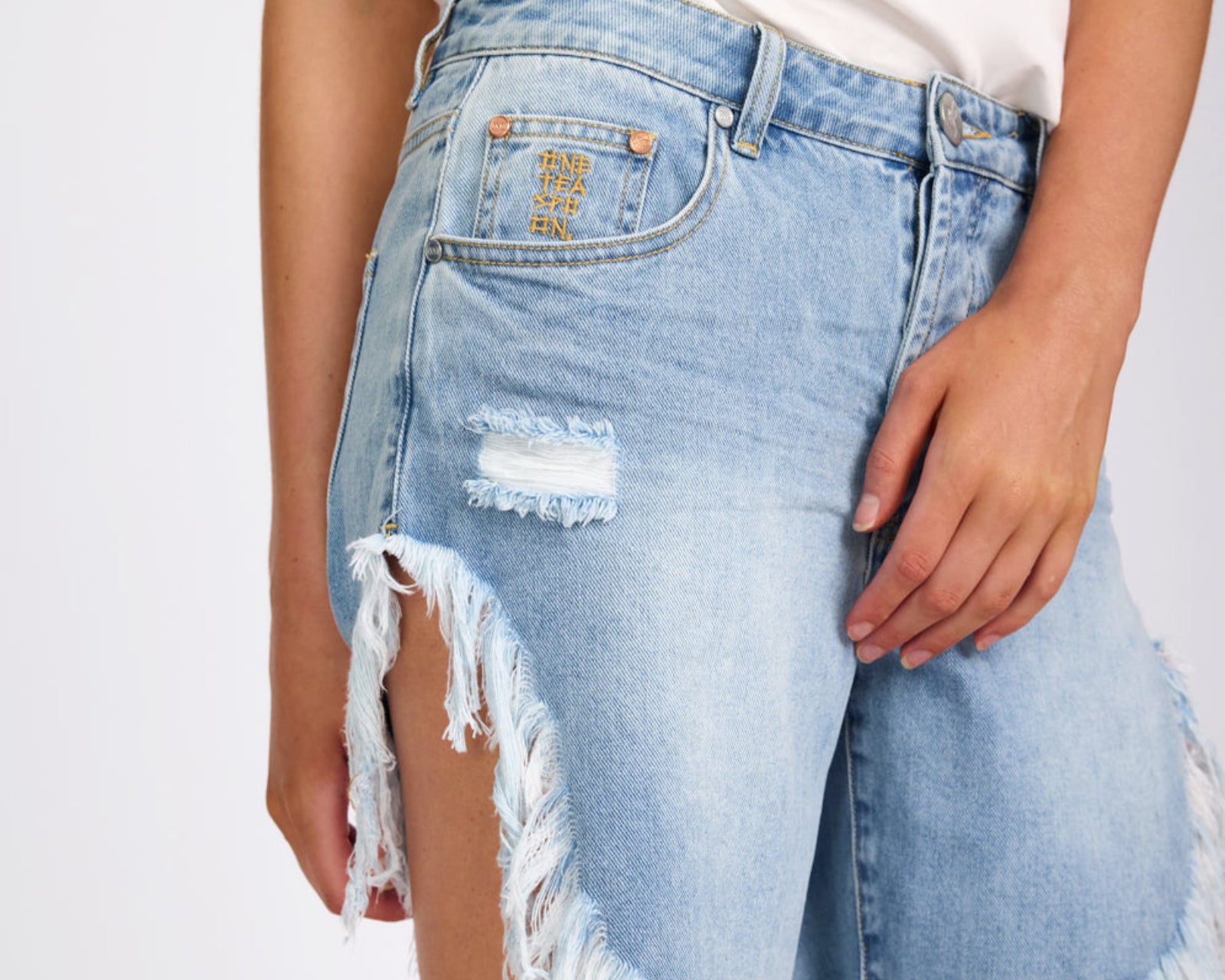 Frankies High Waist Long Length Denim Shorts - Santa Cruz Blue