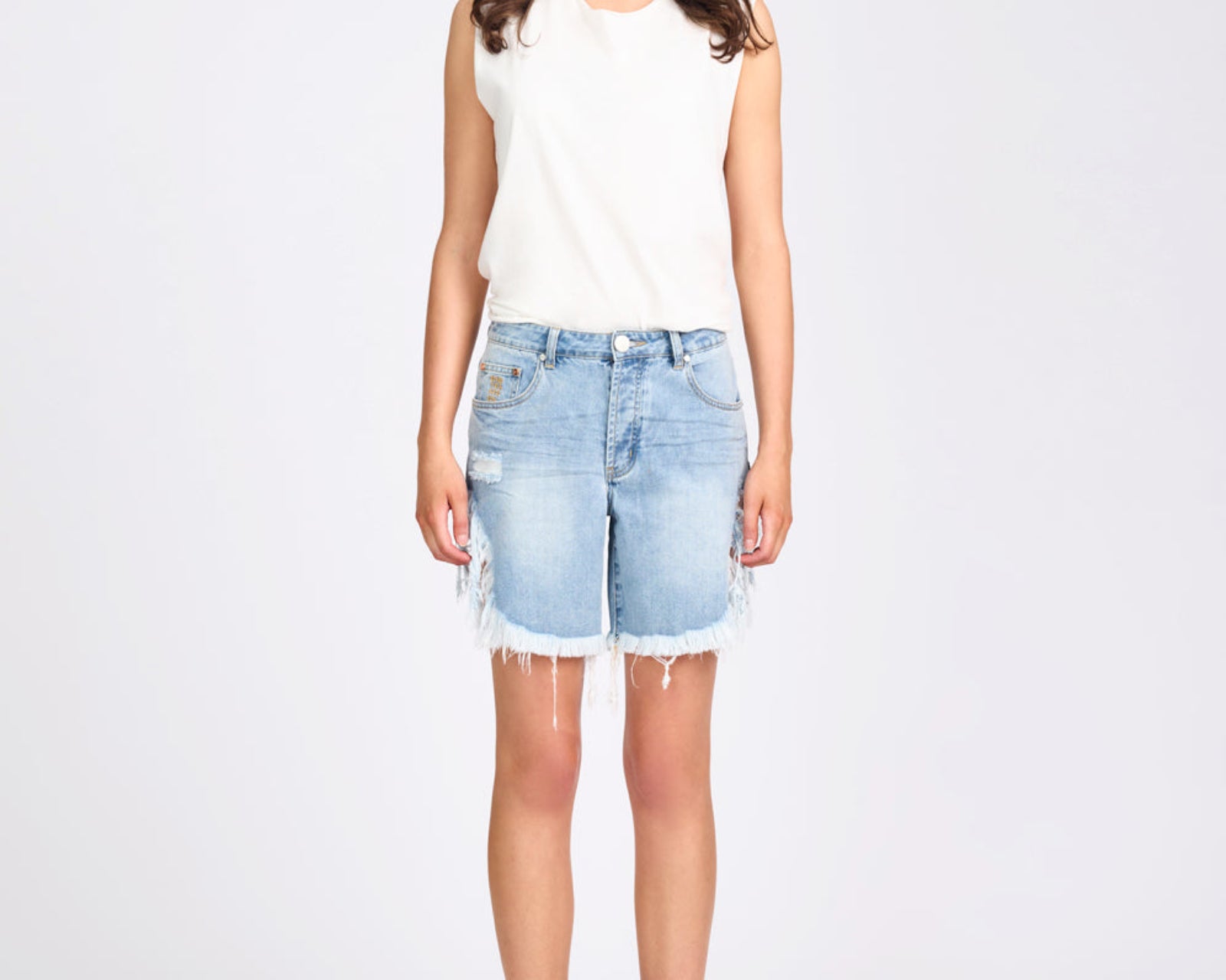 Frankies High Waist Long Length Denim Shorts - Santa Cruz Blue