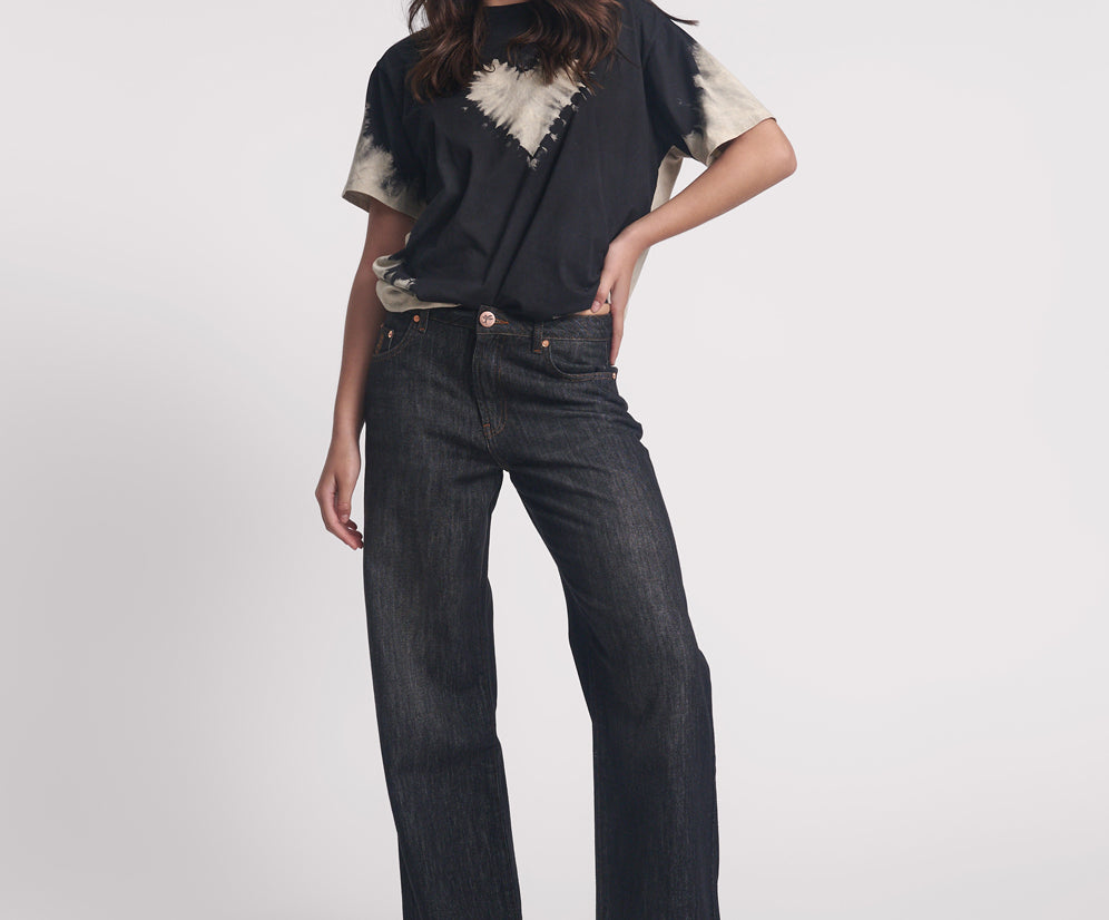 Jackson Mid Waist Wide Leg Denim Jeans - Raw Black
