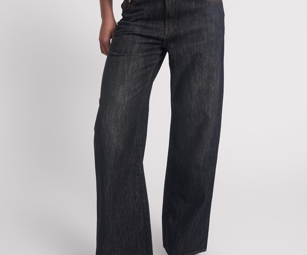 Jackson Mid Waist Wide Leg Denim Jeans - Raw Black