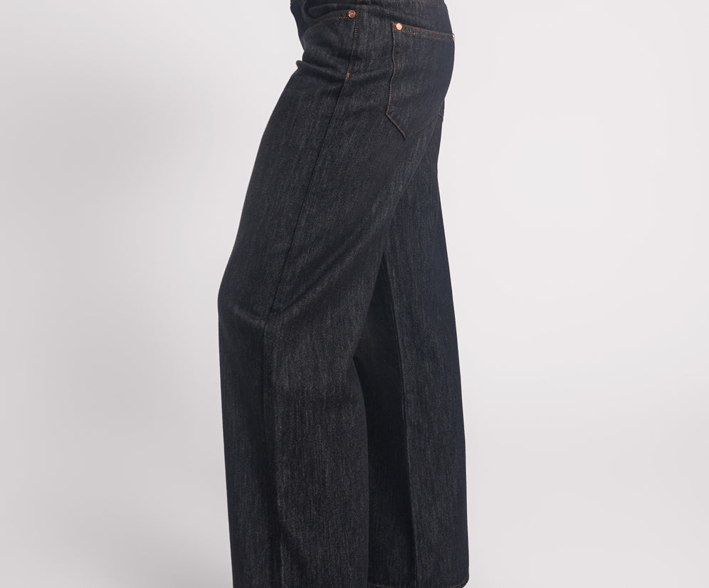 Jackson Mid Waist Wide Leg Denim Jeans - Raw Black