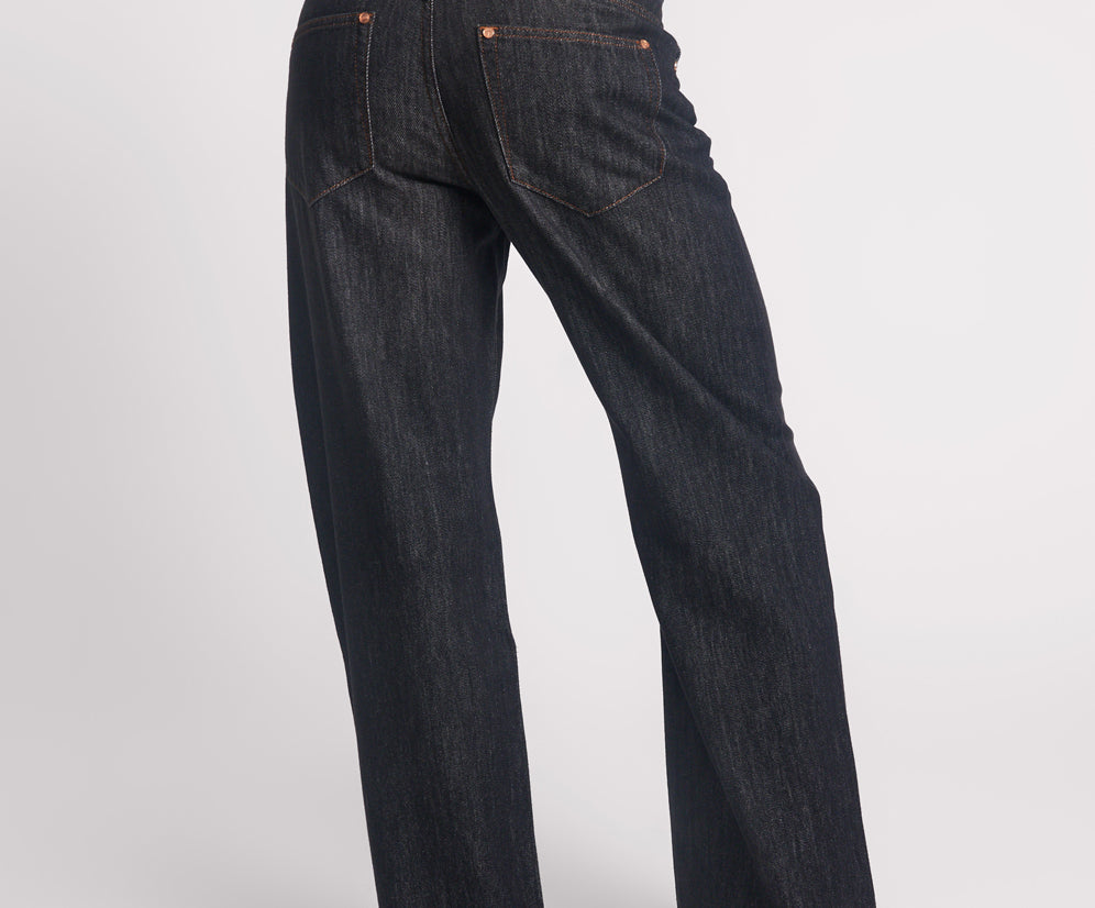 Jackson Mid Waist Wide Leg Denim Jeans - Raw Black