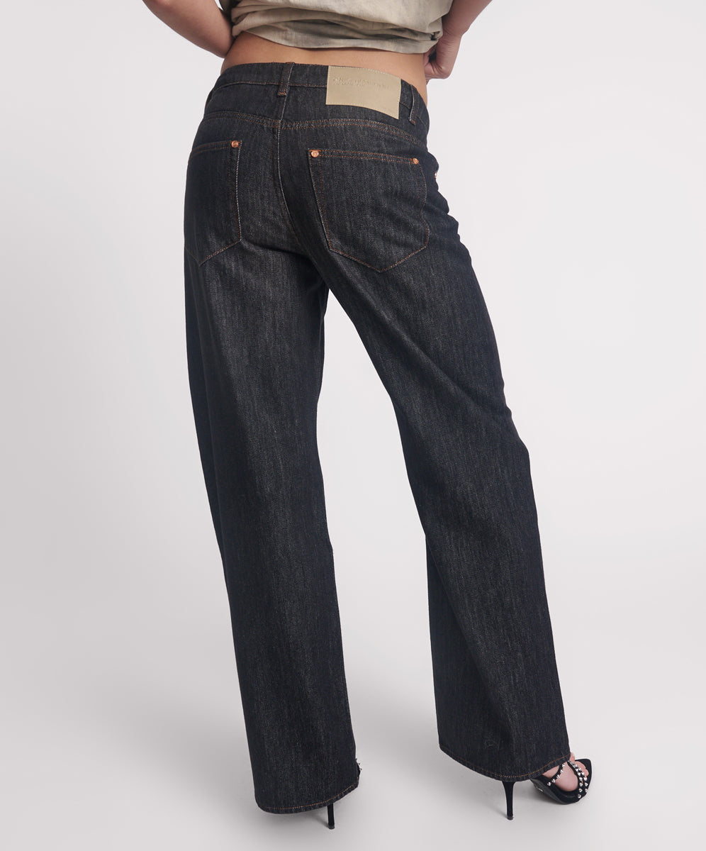 Outlet Jackson Mid Waist Wide Leg Denim Jeans - Raw Black