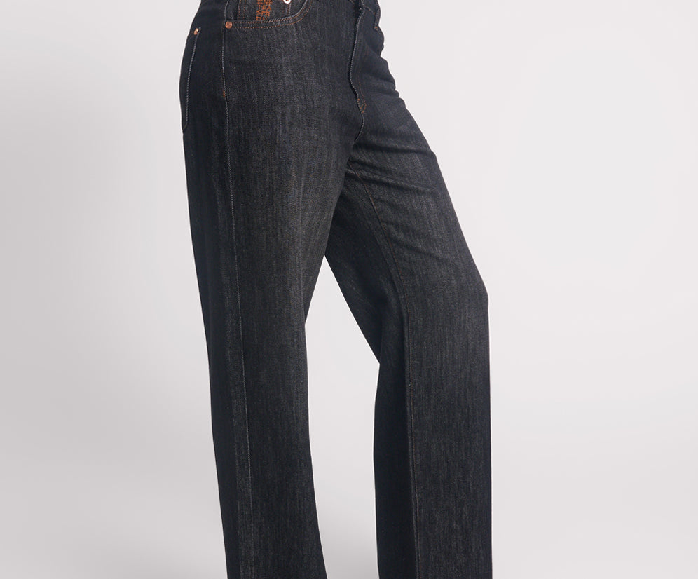 Jackson Mid Waist Wide Leg Denim Jeans - Raw Black