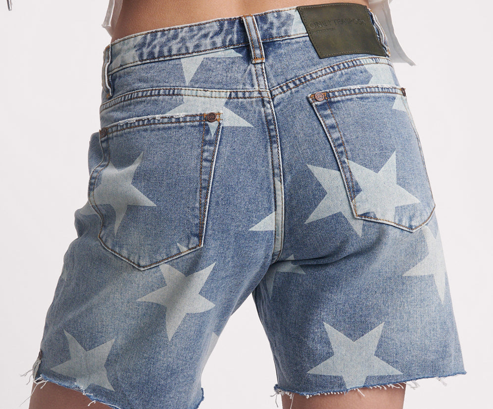 Jackson Mid Waist Wide Leg Denim Shorts - Starwash Blue