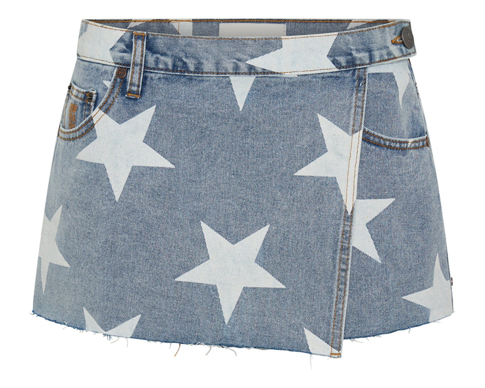 Wrap Low Waist Mini Denim Skirt - Starwash Blue