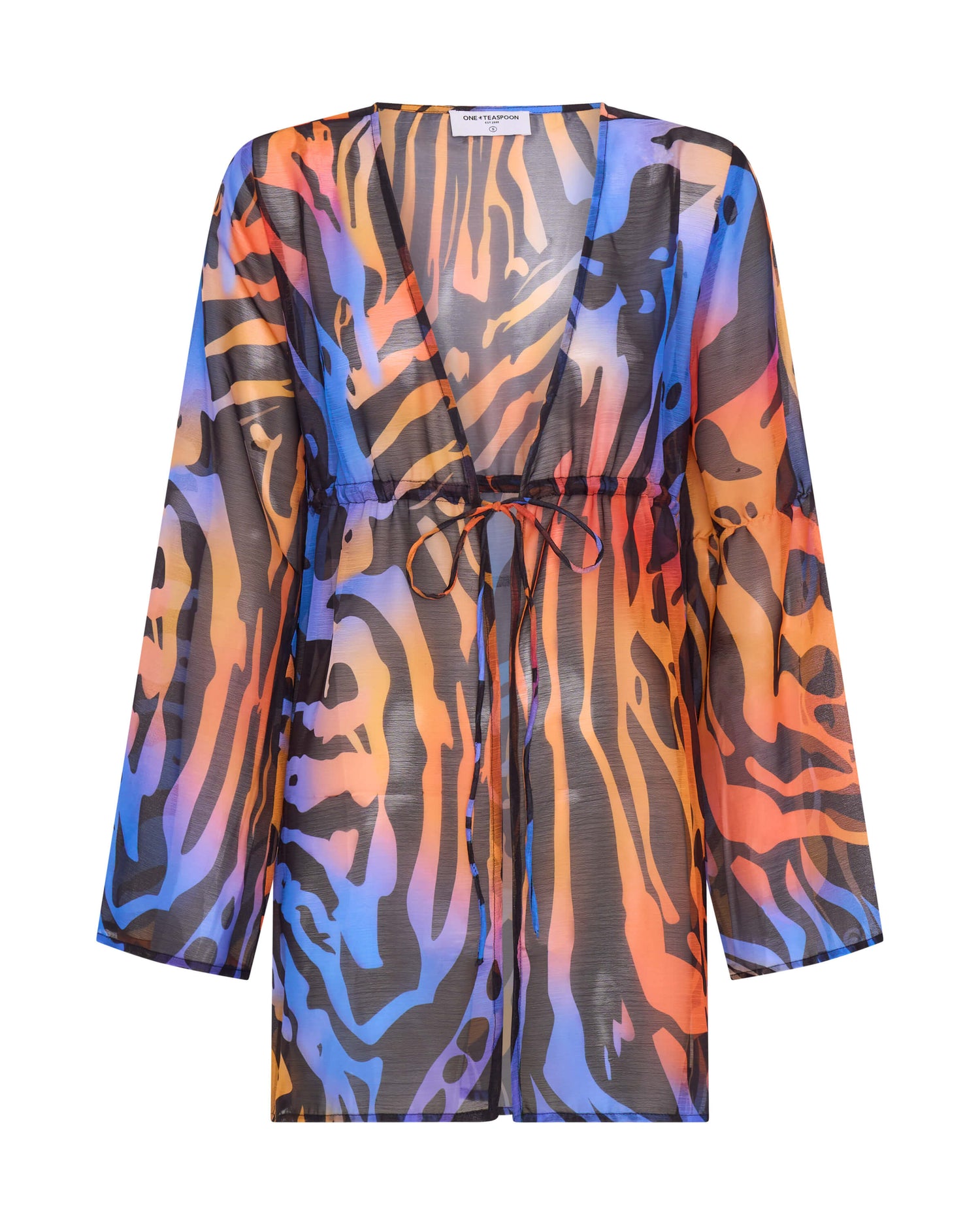 Tropical Chiffon Beach Cover Up Tie Top - Multi