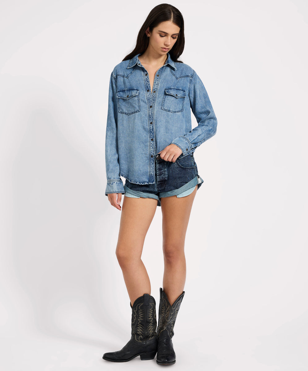 Women's Shirts Tencel Western Shirt - Blue