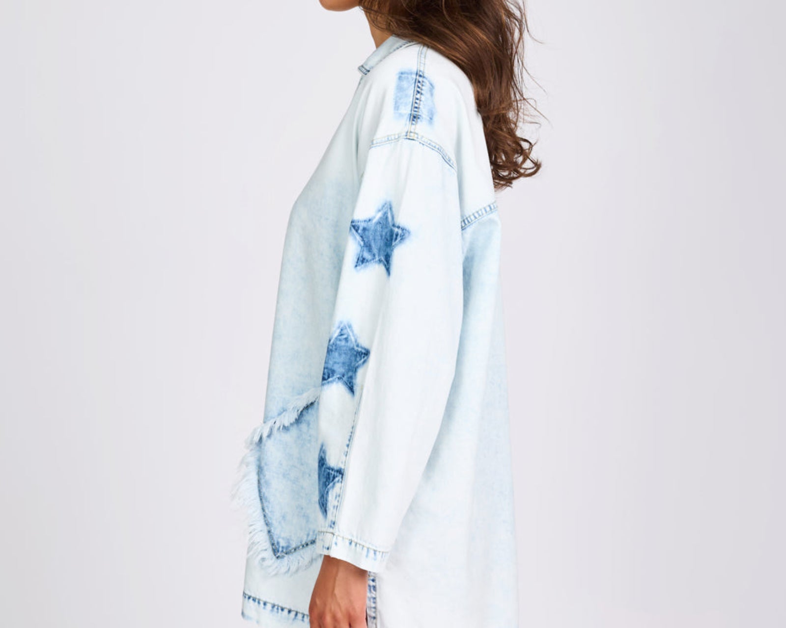 Le Captain Star Pullover Denim Mini Shirt Dress - Depeche Blue