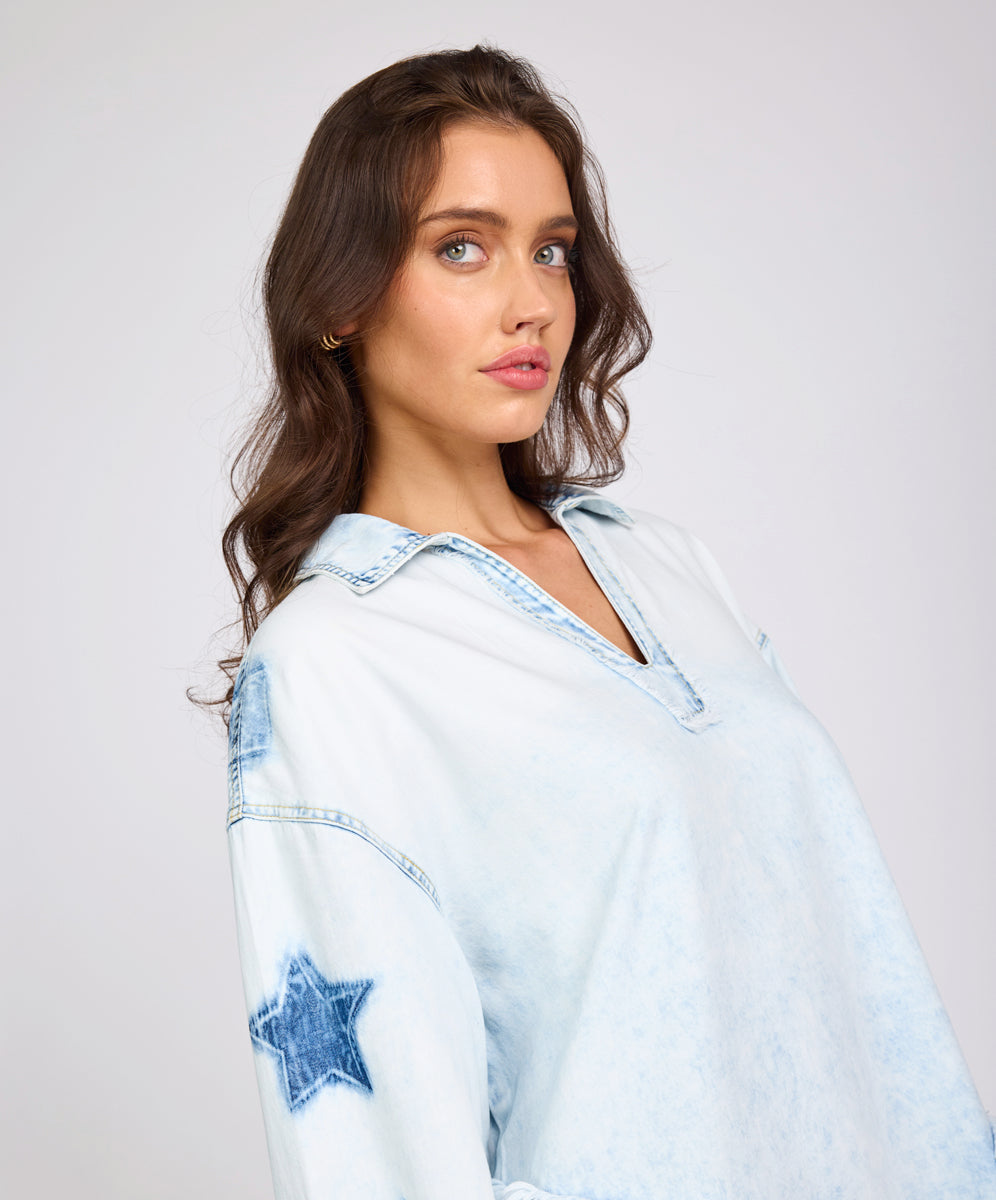Pullover Denim Shirt Dress - Depeche Blue | One Teaspoon