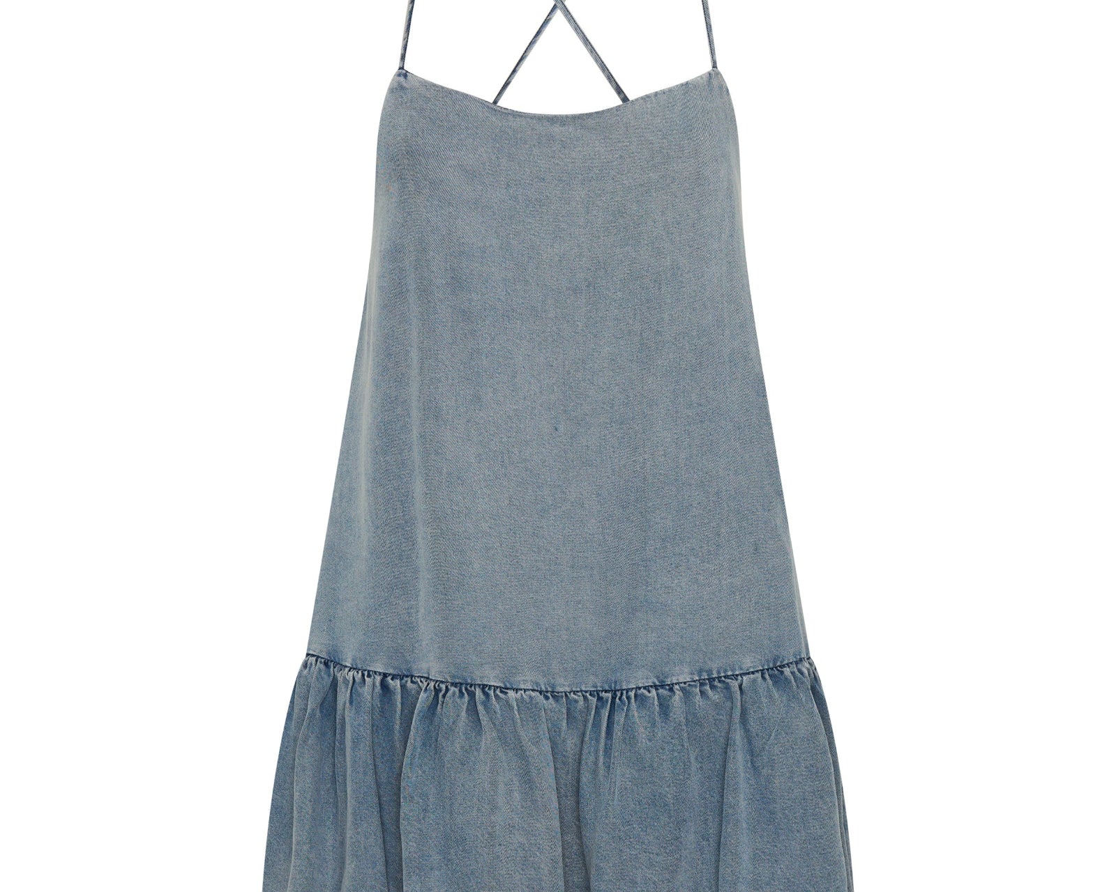 Tencel Bubble Hem Mini Slip Dress - Washed Blue