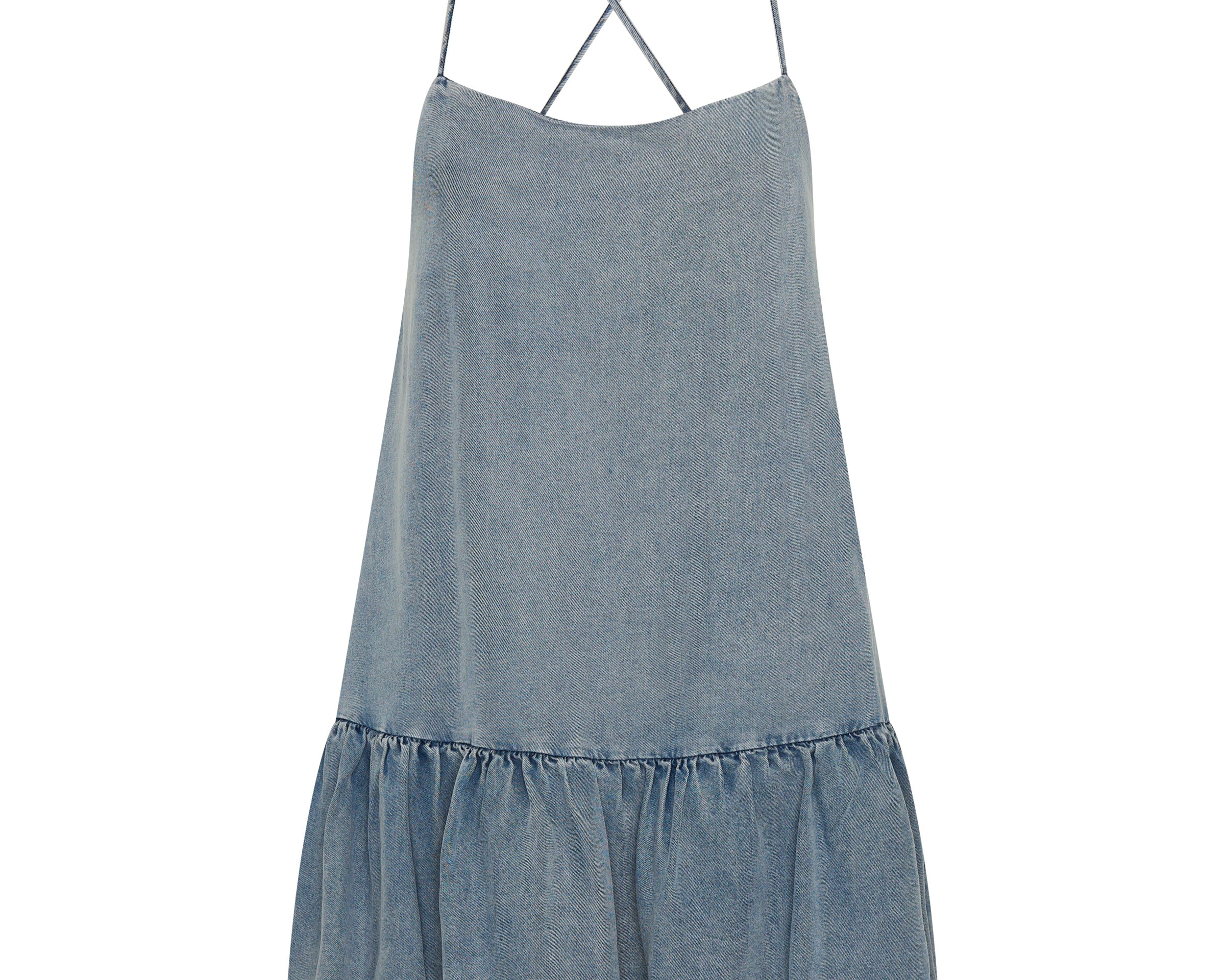 Tencel Bubble Hem Mini Slip Dress - Washed Blue