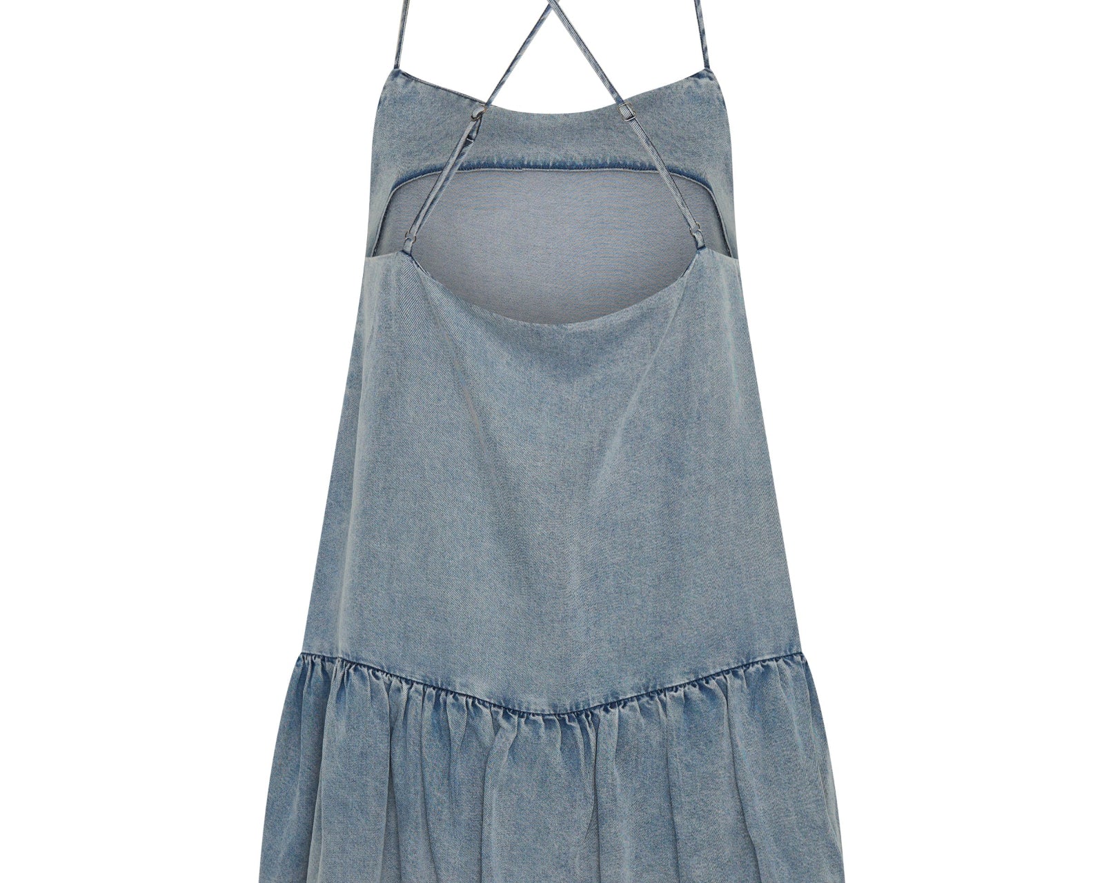 Tencel Bubble Hem Mini Slip Dress - Washed Blue