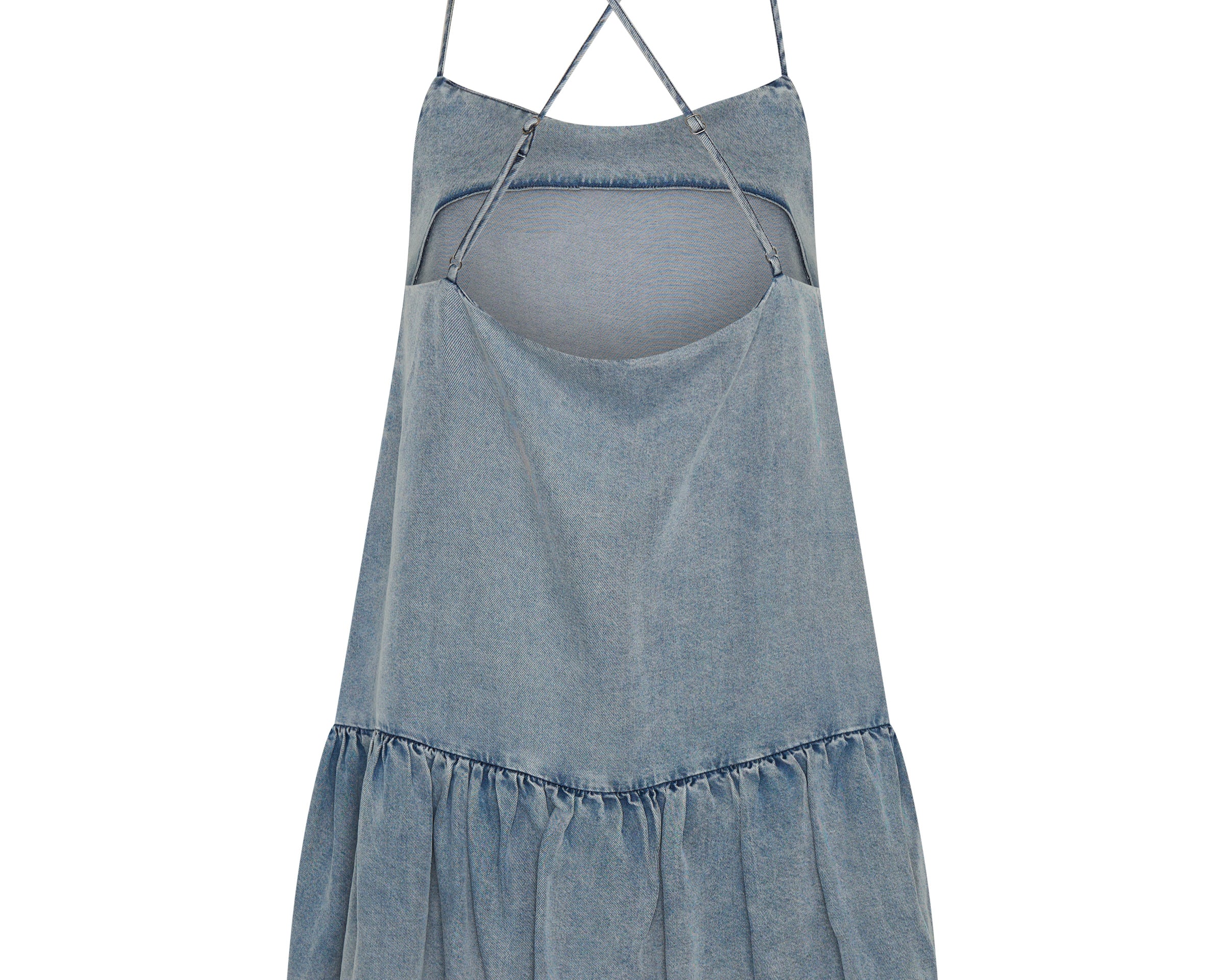 Tencel Bubble Hem Mini Slip Dress - Washed Blue