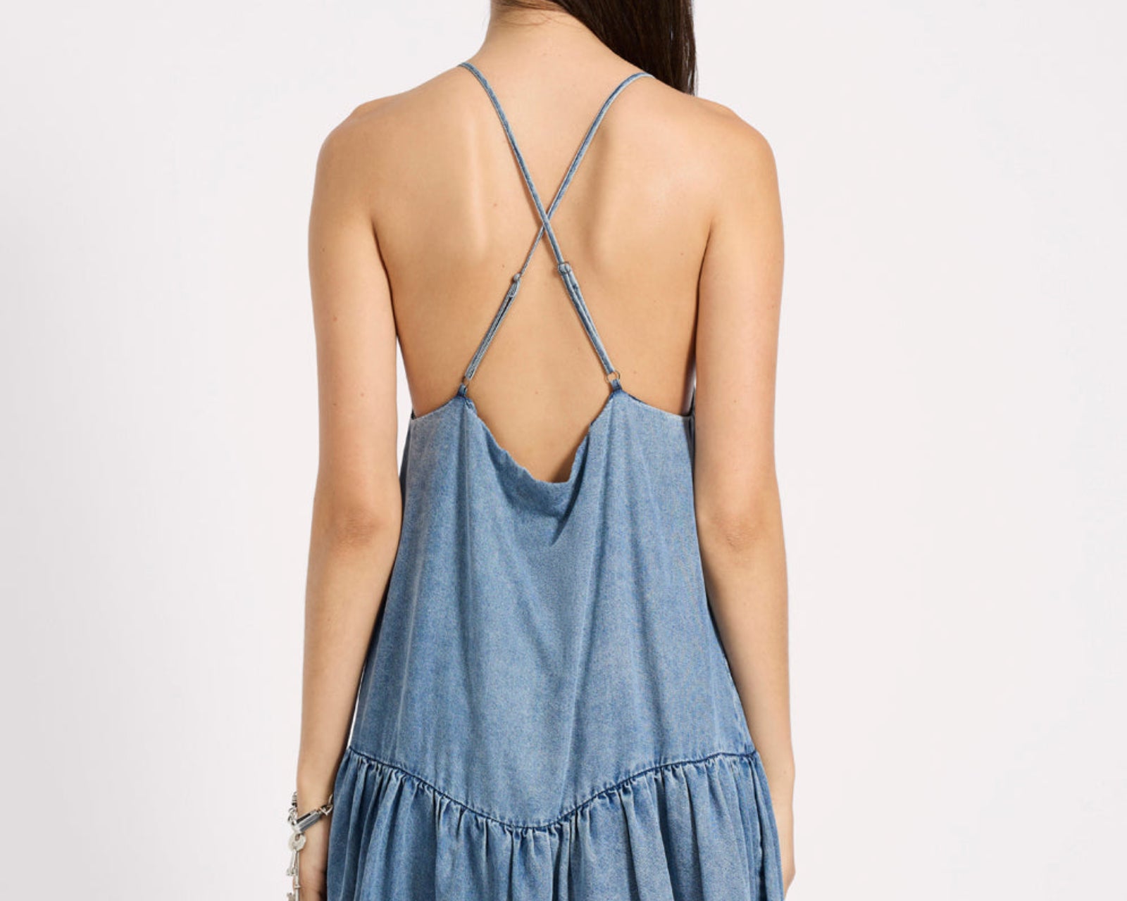 Tencel Bubble Hem Mini Slip Dress - Washed Blue