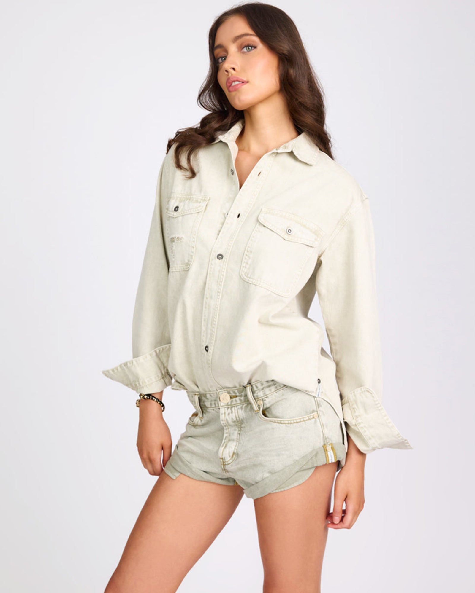 Everyday Denim Shirt - Antique White | One Teaspoon