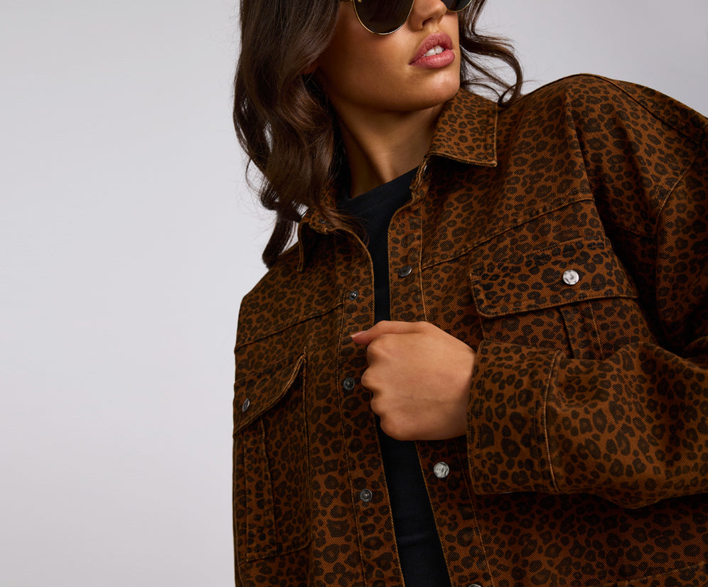 Longline Denim Jacket - Cheetah Print