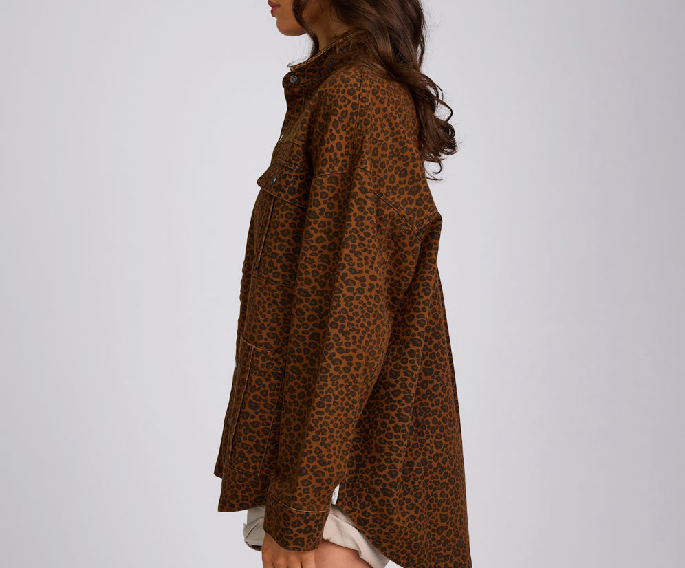 Longline Denim Jacket - Cheetah Print